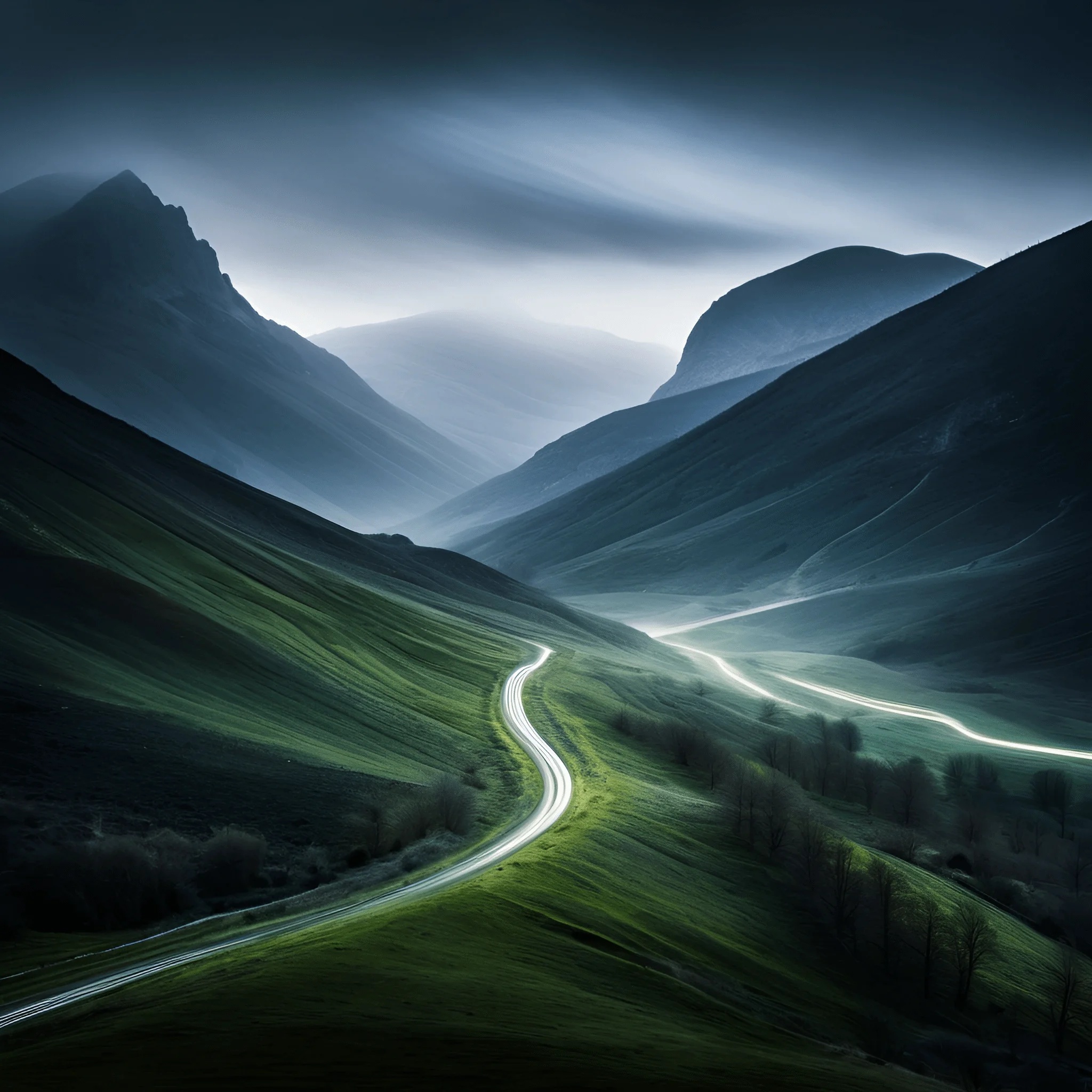 Serene Mountain Landscape with Curved Road - Free Download - AI Scribbles