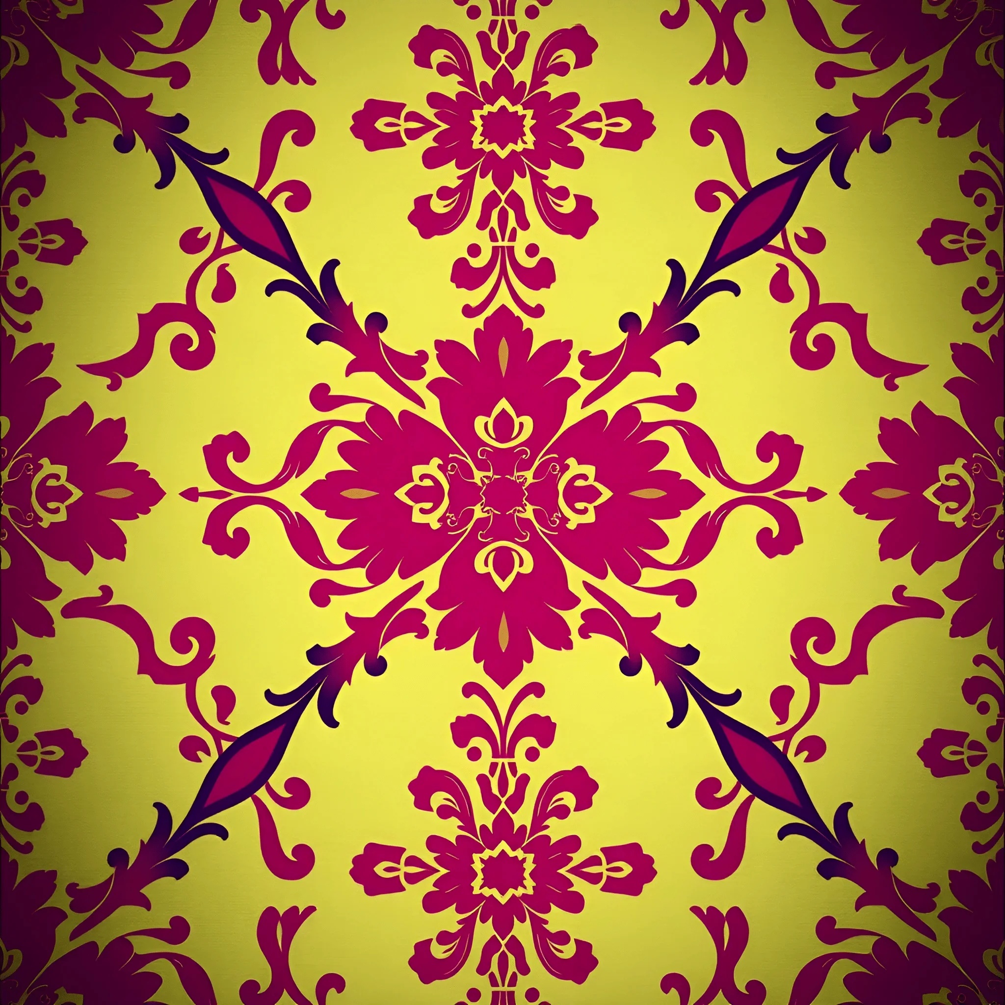 Vintage Floral Damask Pattern Yellow Background - Free Download - AI ...