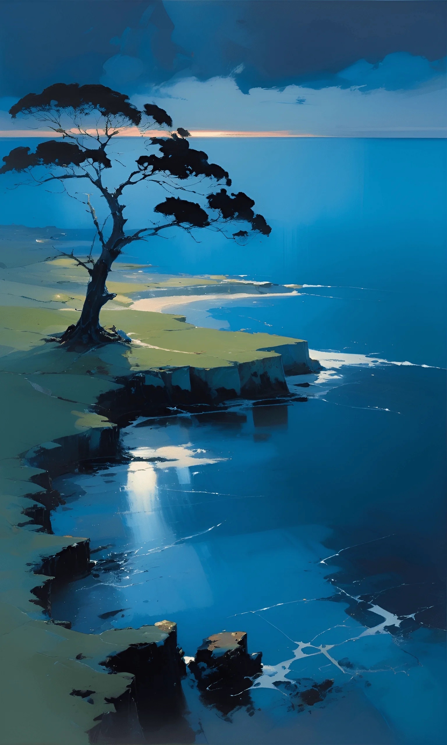 Serene Coastal Landscape with Tree - Free Download - AI Scribbles