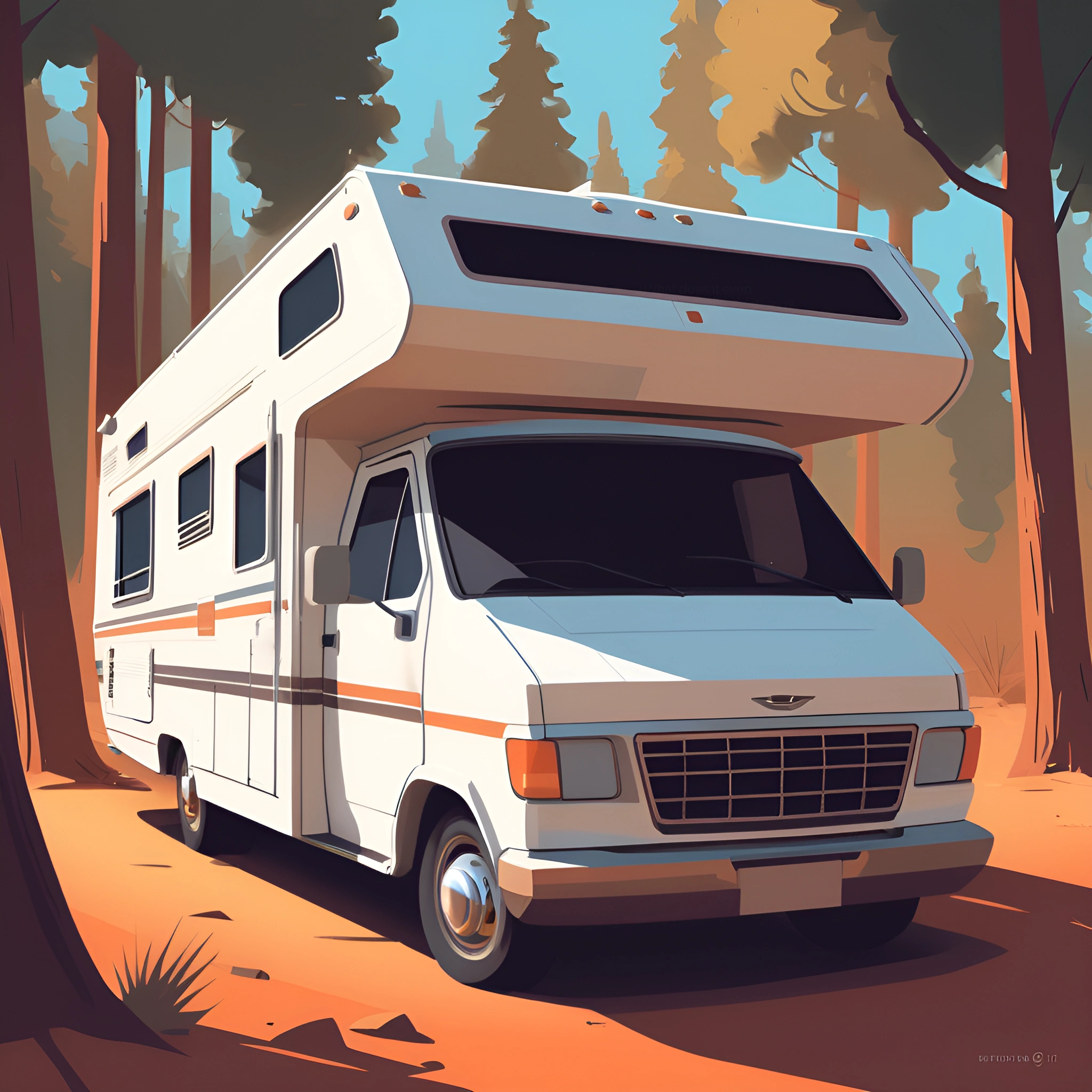 Russian Roulette Rv Aesthetic Stylish Retro RV in Forest Setting - Free Download - AI Scribbles
