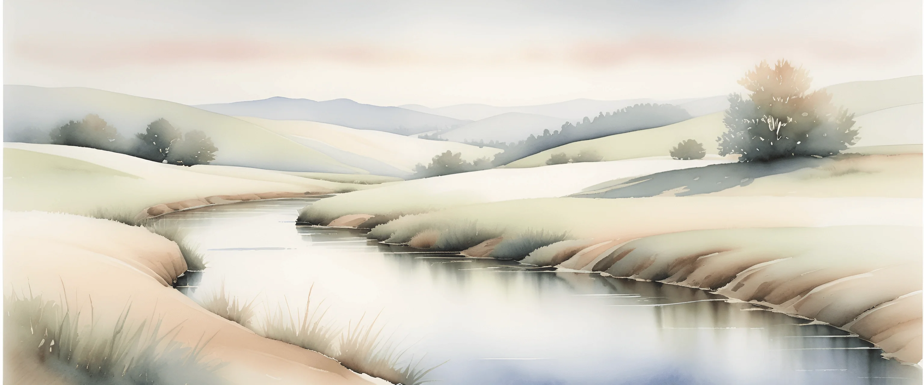 Serene Watercolor Landscape With Stream - Free Download - AI Scribbles