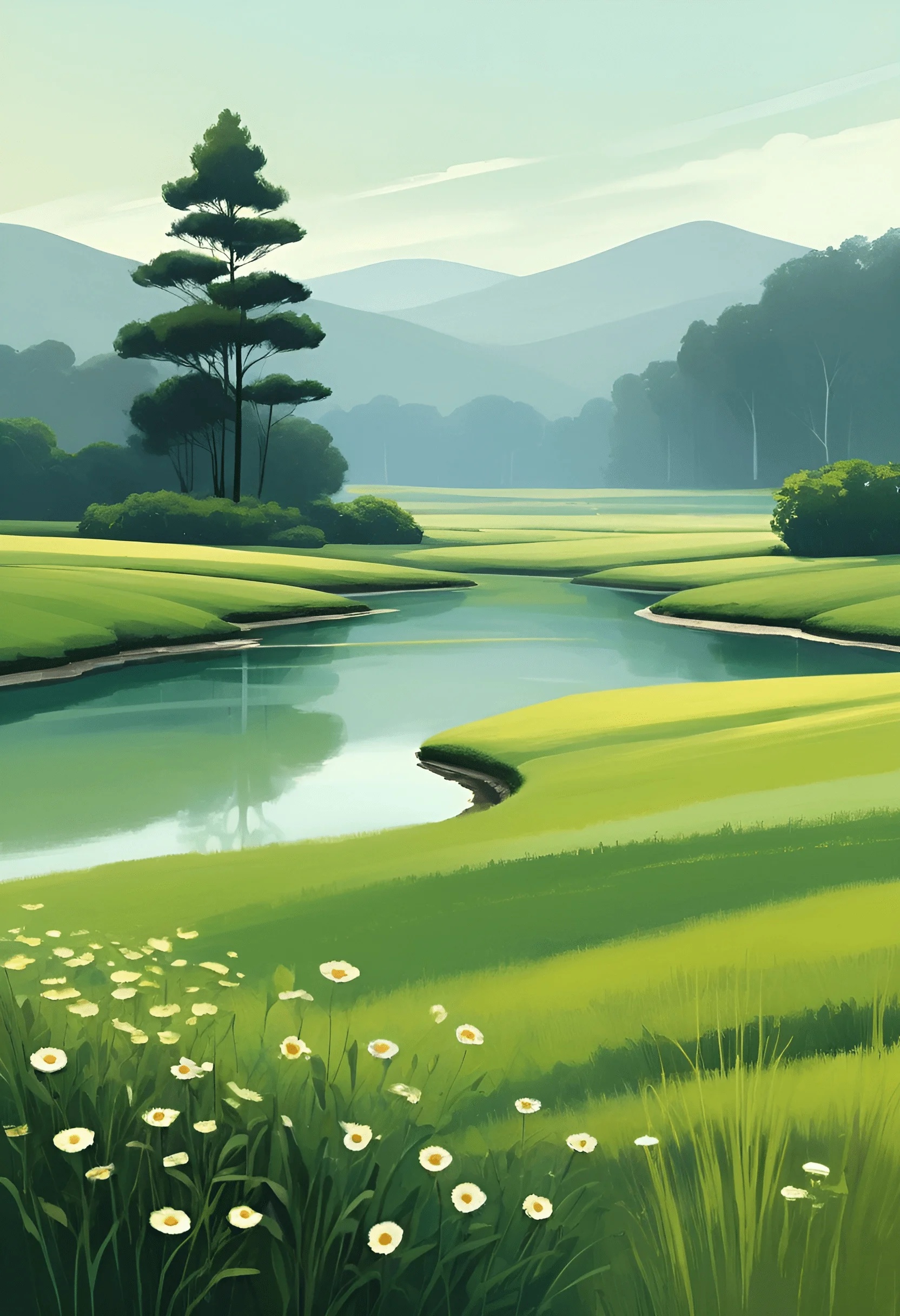 Serene Landscape with Meandering River - Free Download - AI Scribbles