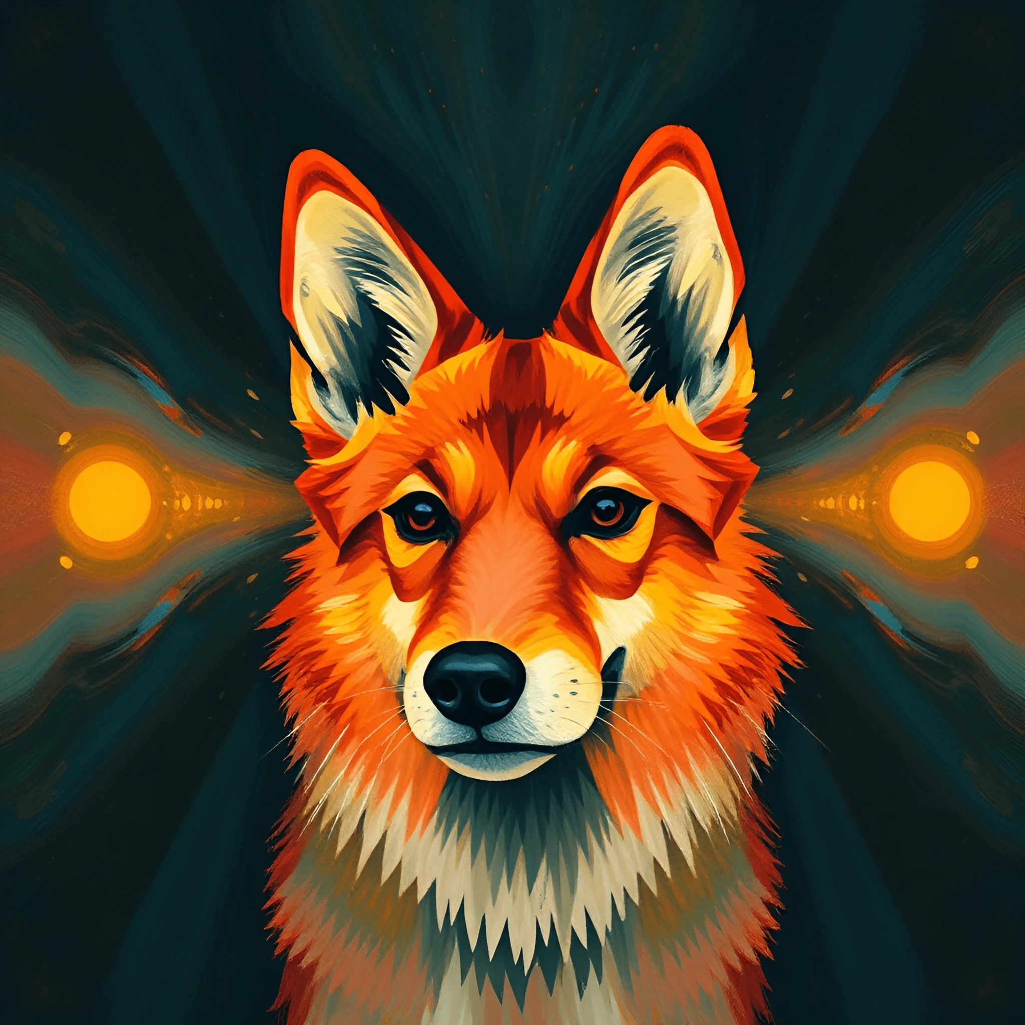 Digital Illustration of Fox Portrait with Dual Glowing Background ...