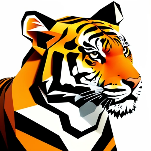 tiger head with orange and black stripes on white background