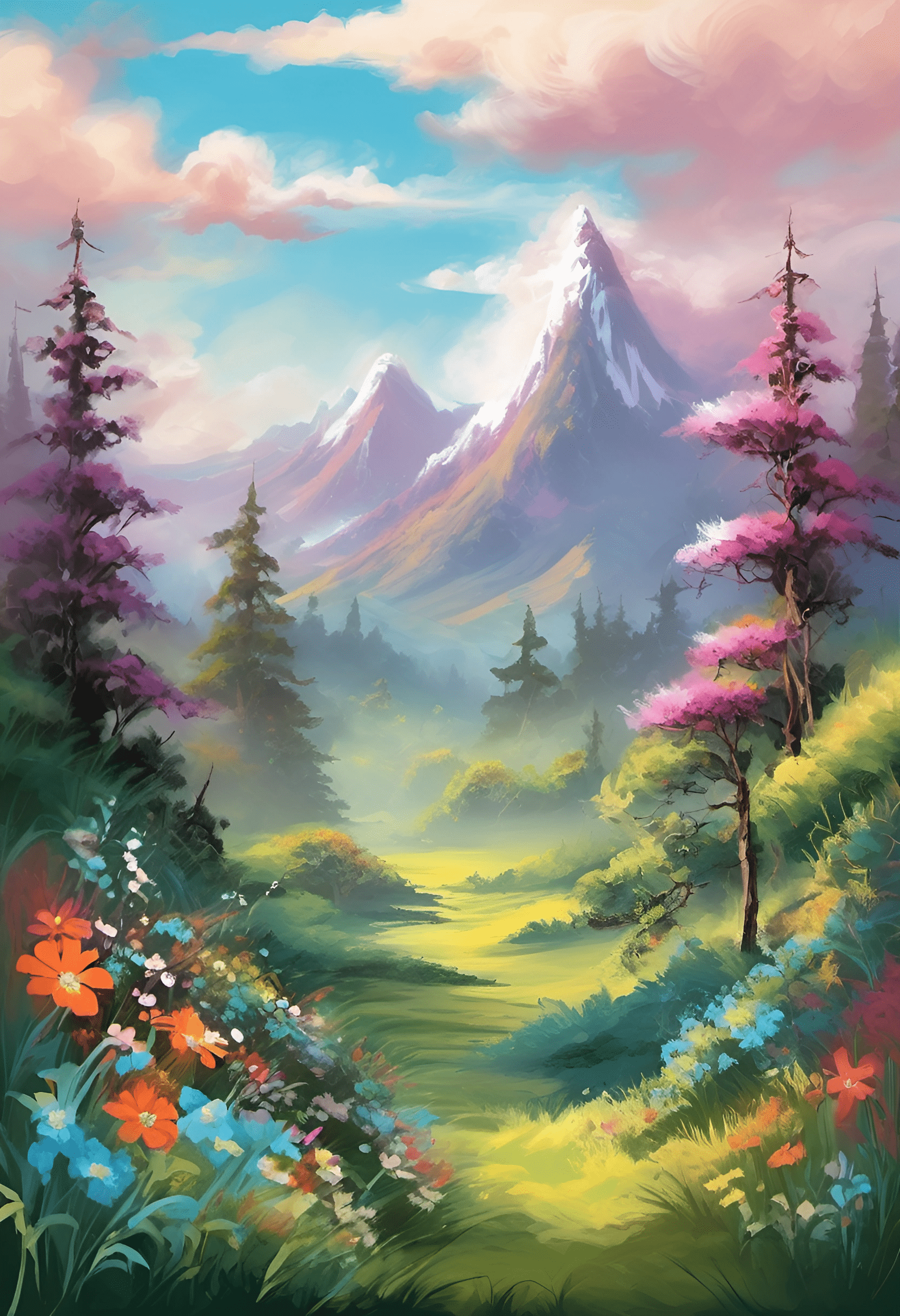 Serene Mountain Landscape Painting - Free Download - AI Scribbles