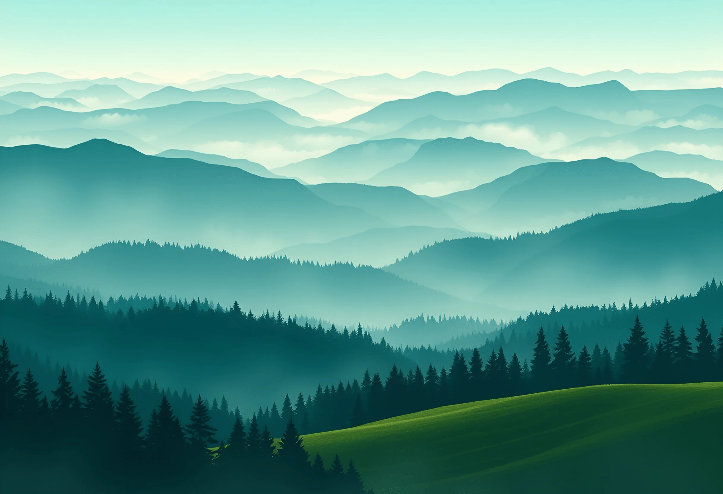 Layered Mountain Range with Forest and Mist - Free Download - AI Scribbles