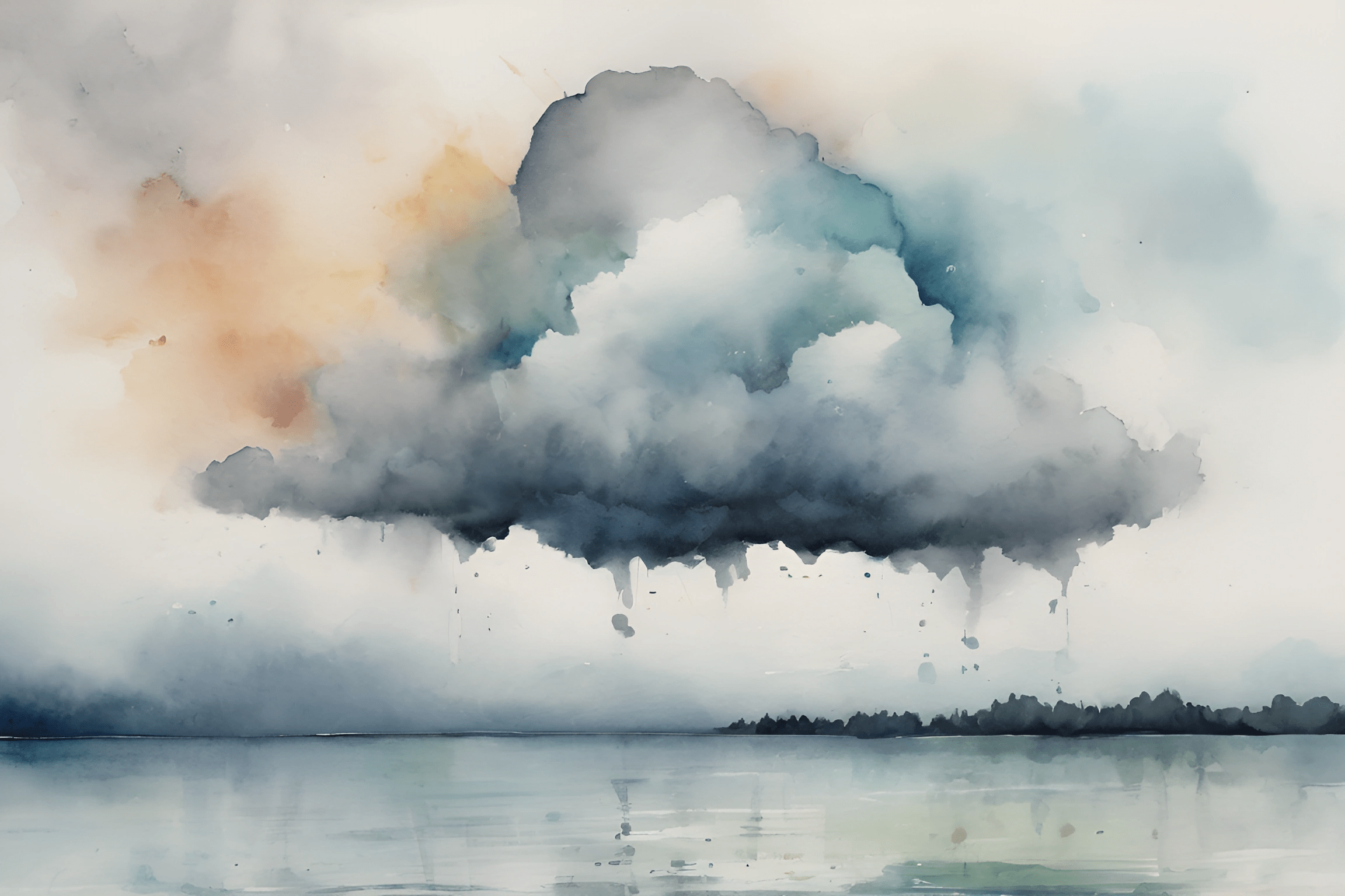 a painting of a cloud that is over a body of water