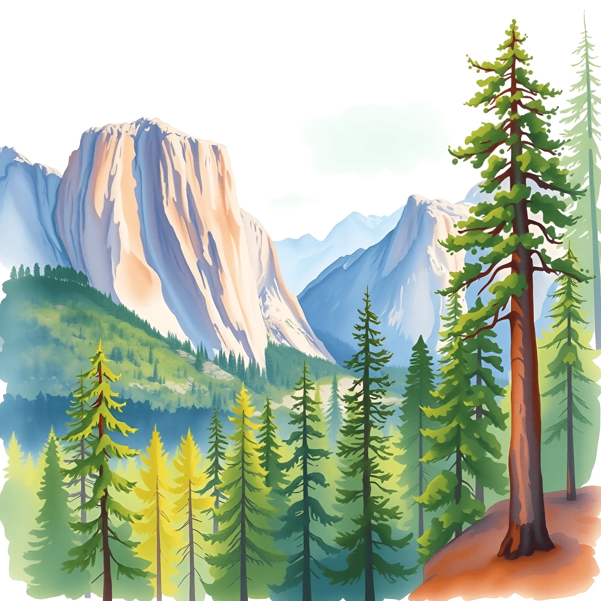 Watercolor Landscape of Pine Forest and Mountains - Free Download - AI ...