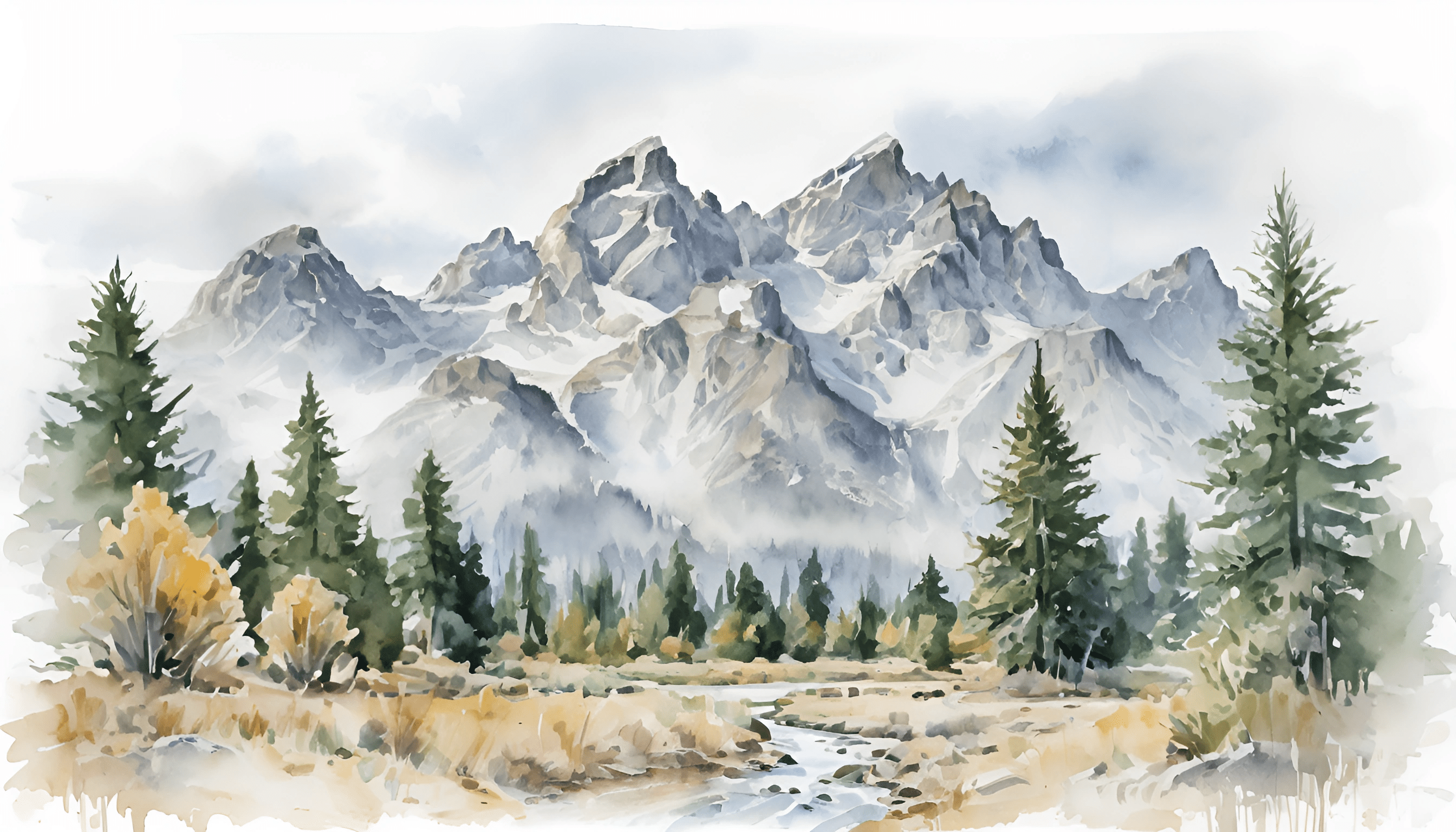 Mountain Landscape in Watercolor - Free Download - AI Scribbles