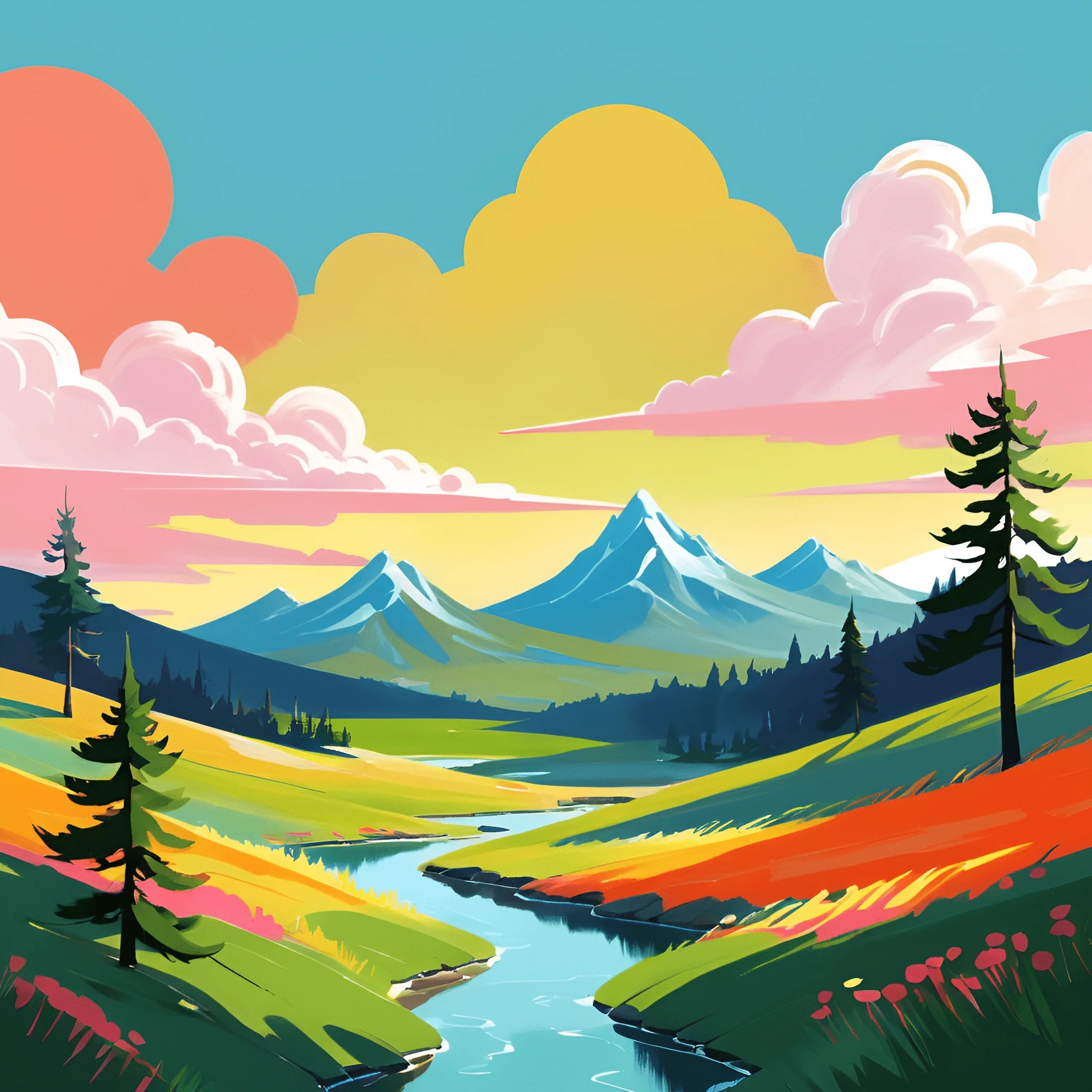Vibrant Mountain Landscape With River - Free Download - AI Scribbles