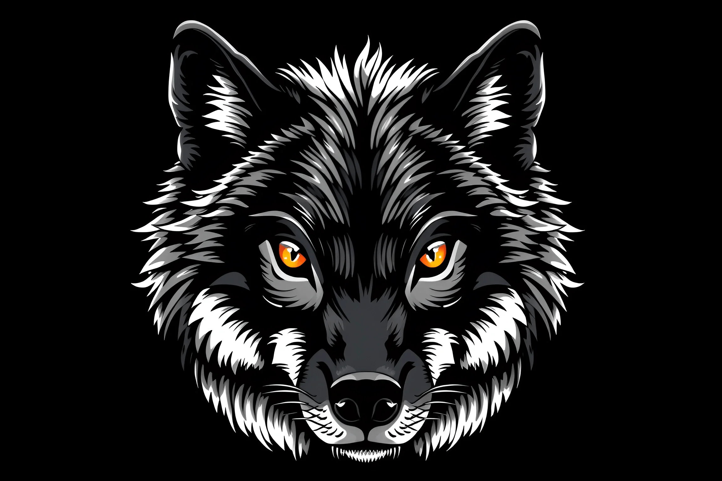 Digital Illustration of Gray Wolf Face with Orange Eyes - Free Download ...