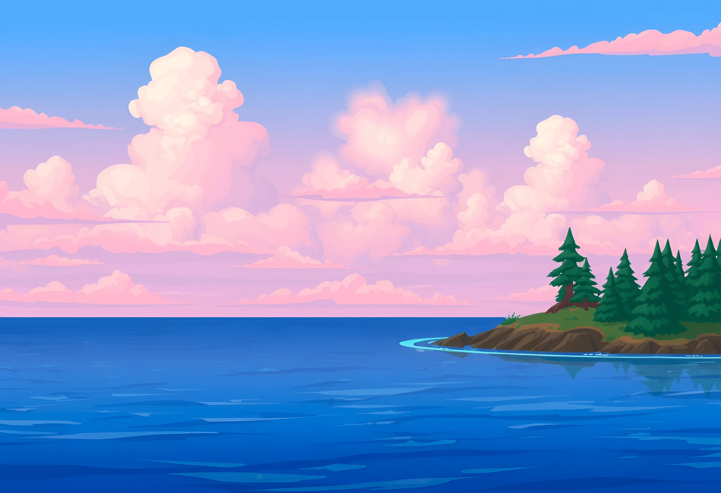 Coastal Landscape with Pine Trees and Pink Clouds - Free Download - AI ...