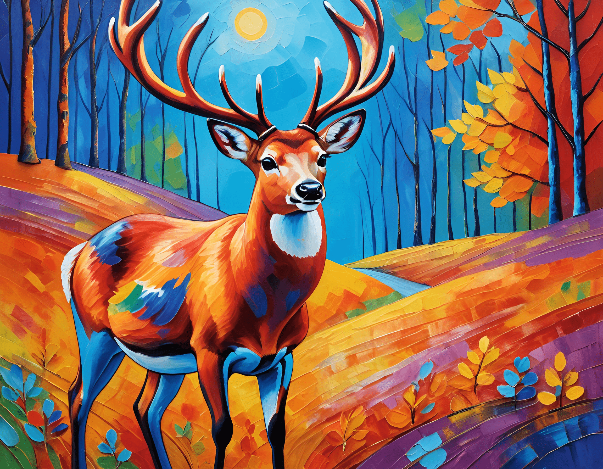 Colorful Rudolf Deer Colorful Deer in Autumn Forest - Free Download - AI Scribbles