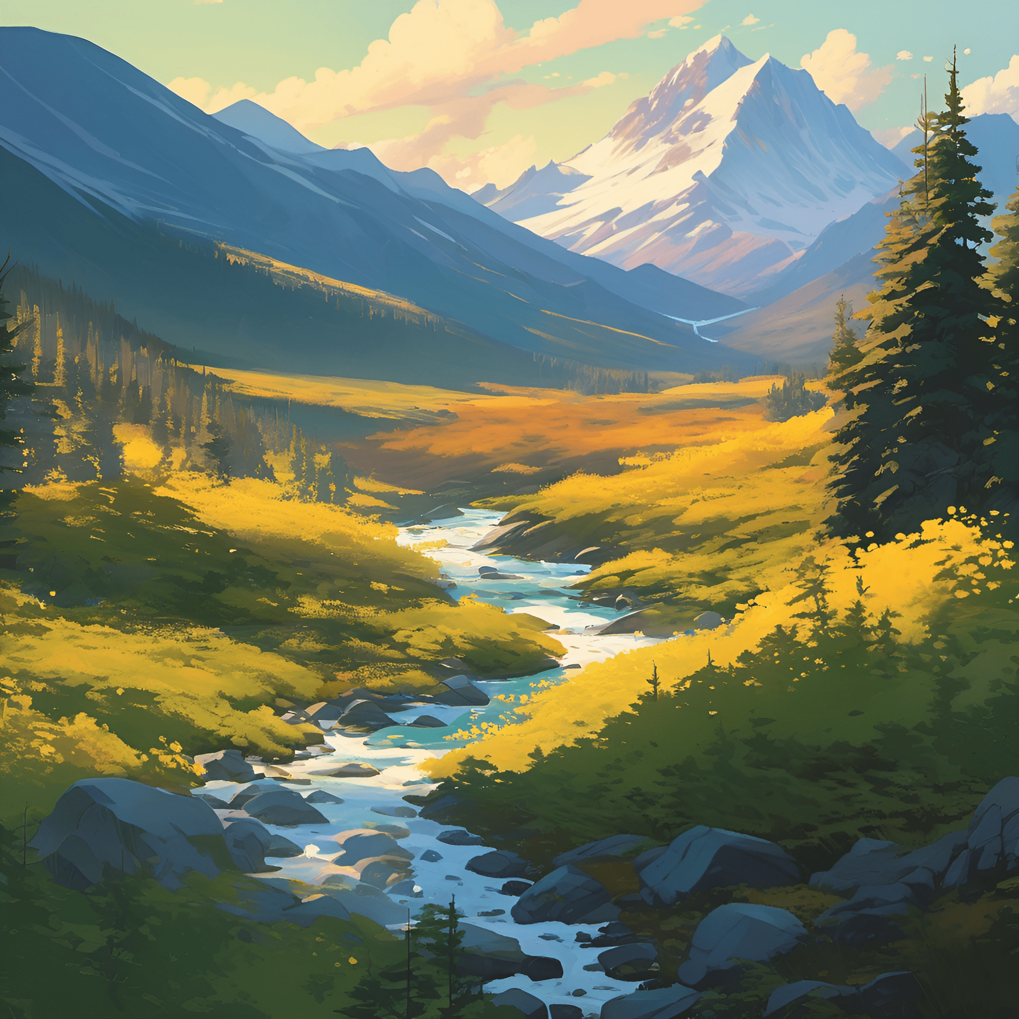 Serene Mountain Landscape Painting - Free Download - AI Scribbles