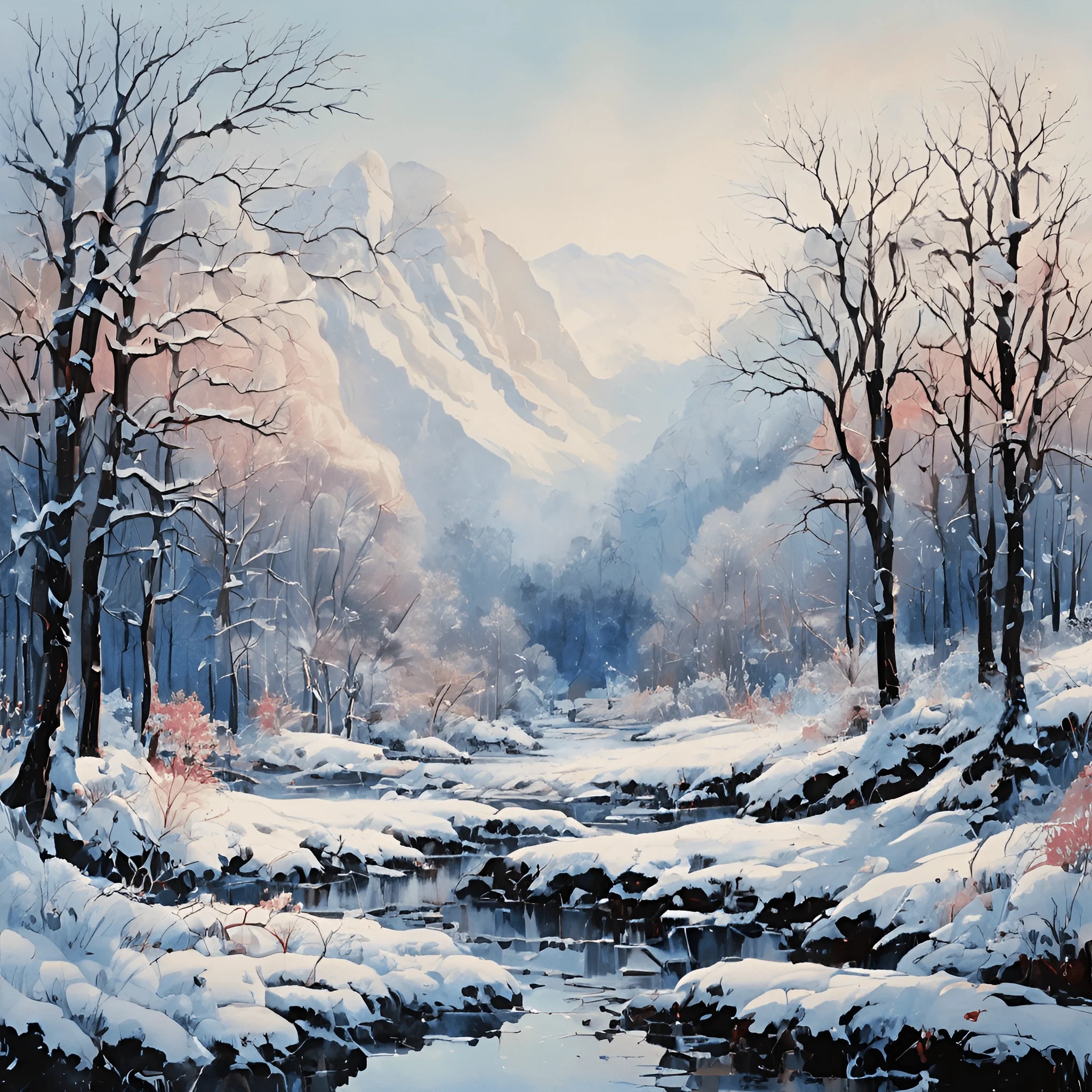 Serene Winter Landscape with Snow-Capped Mountains - Free Download - AI ...