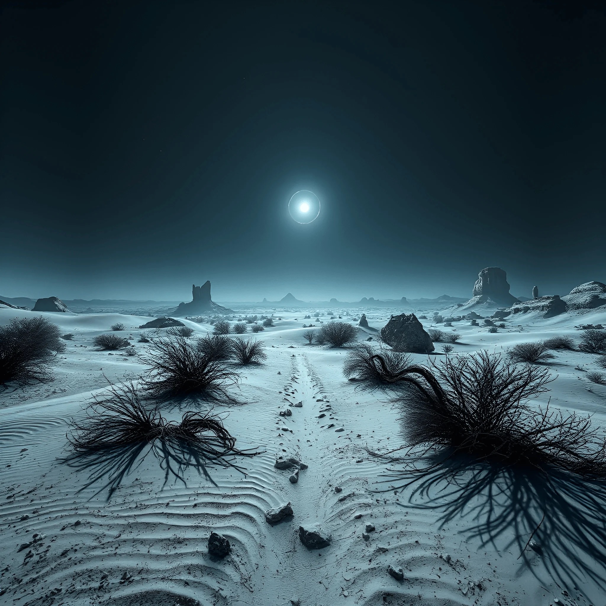 Desolate Moonlit Desert Landscape - Free Download - AI Scribbles