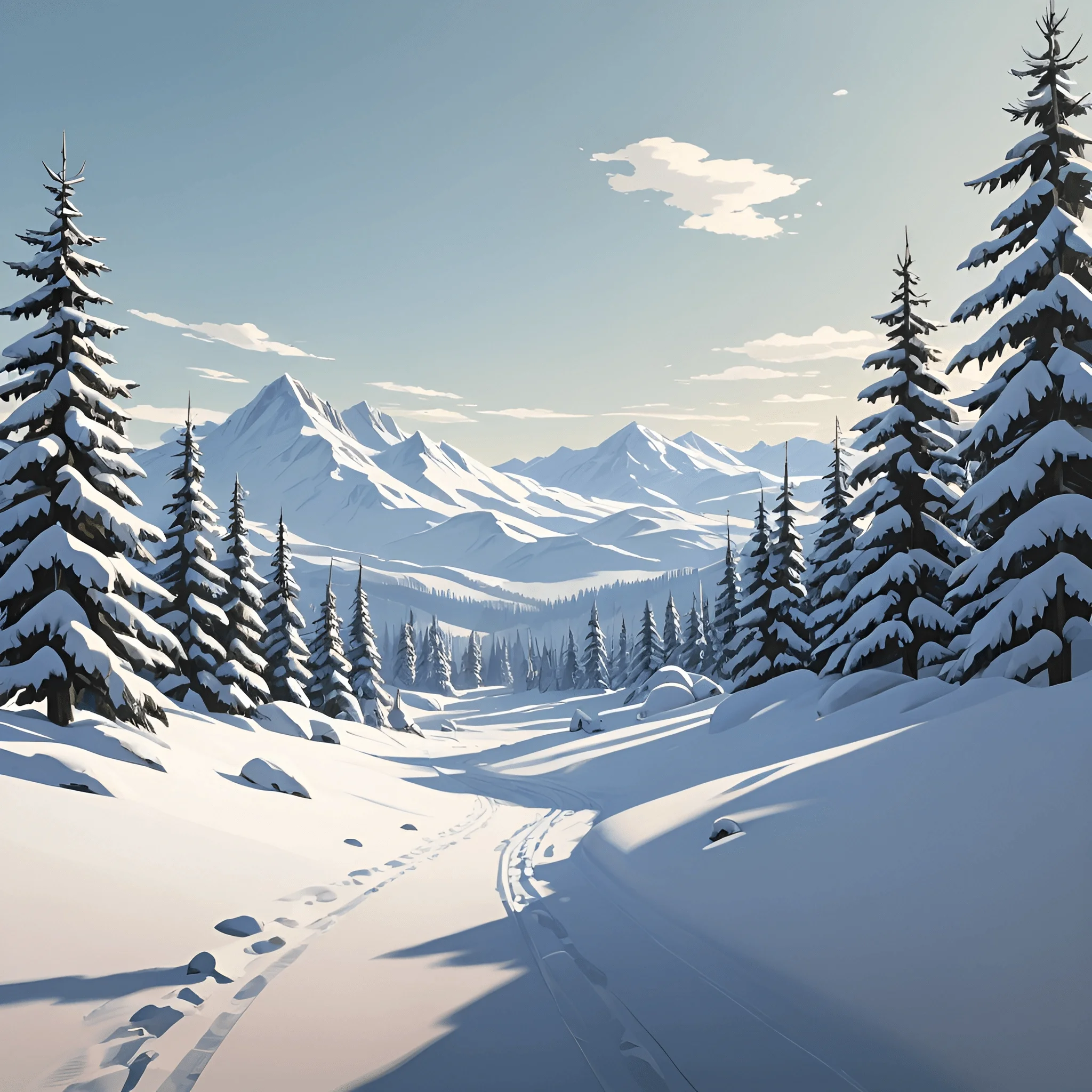 Snowy Mountain Landscape with Pine Trees - Free Download - AI Scribbles
