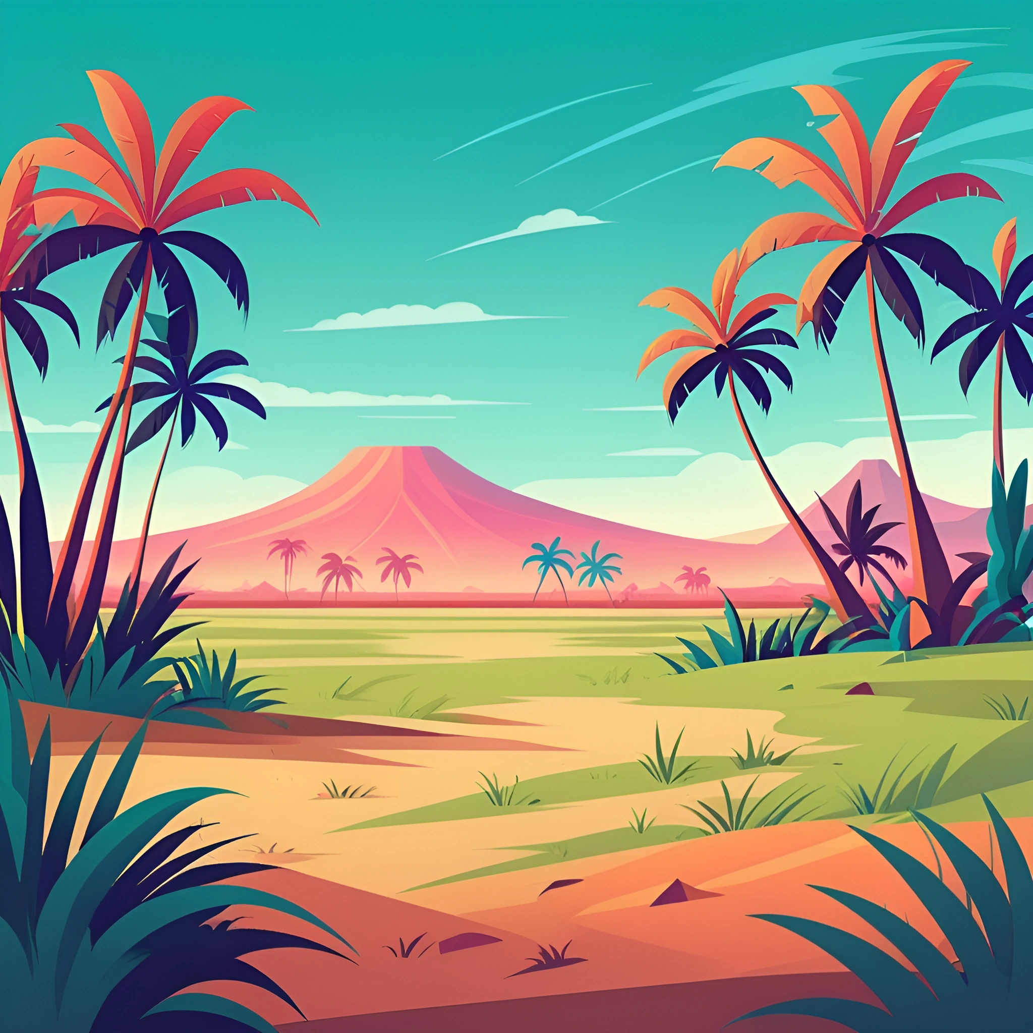 Tropical Landscape with Volcano - Free Download - AI Scribbles