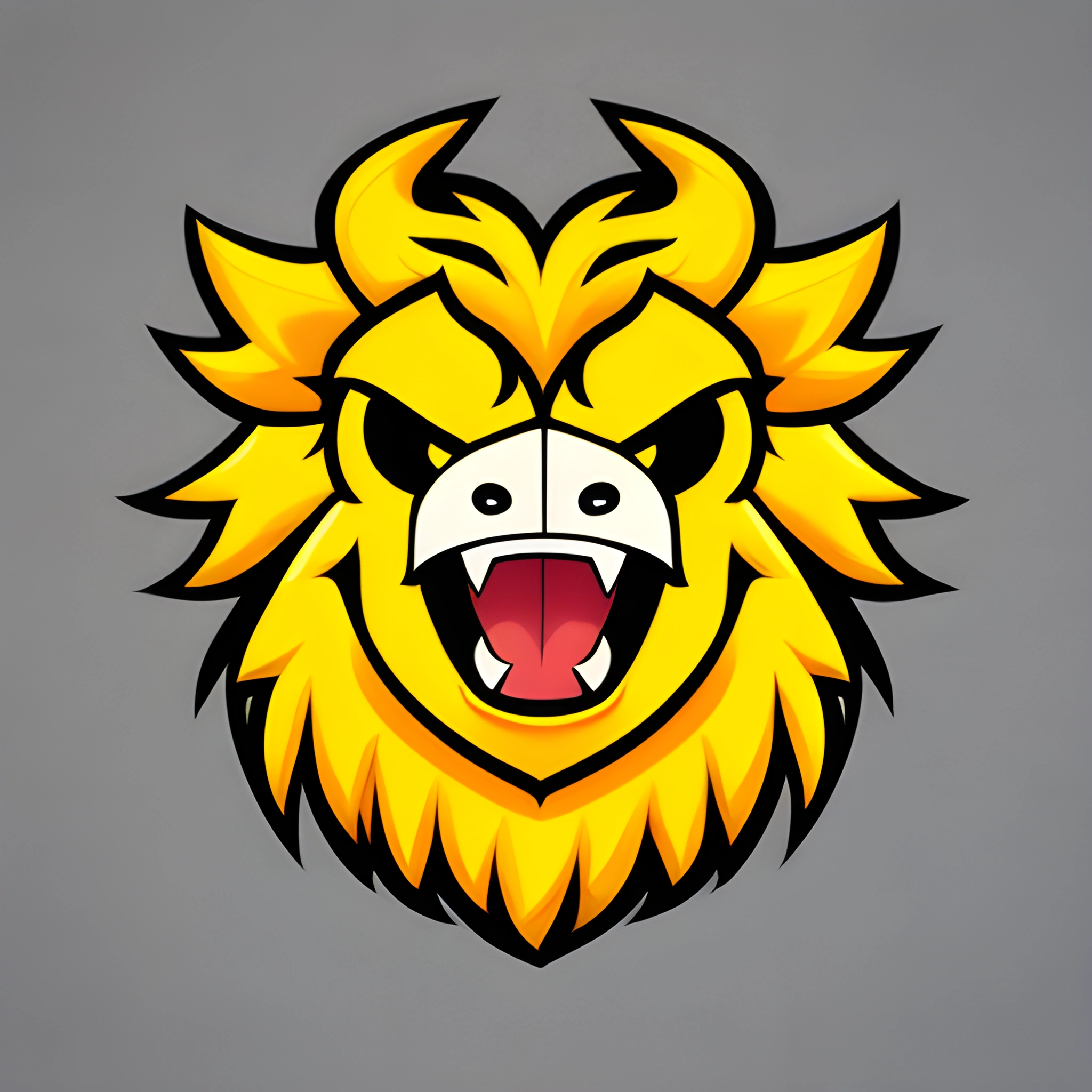 a yellow lion head with a big smile on it
