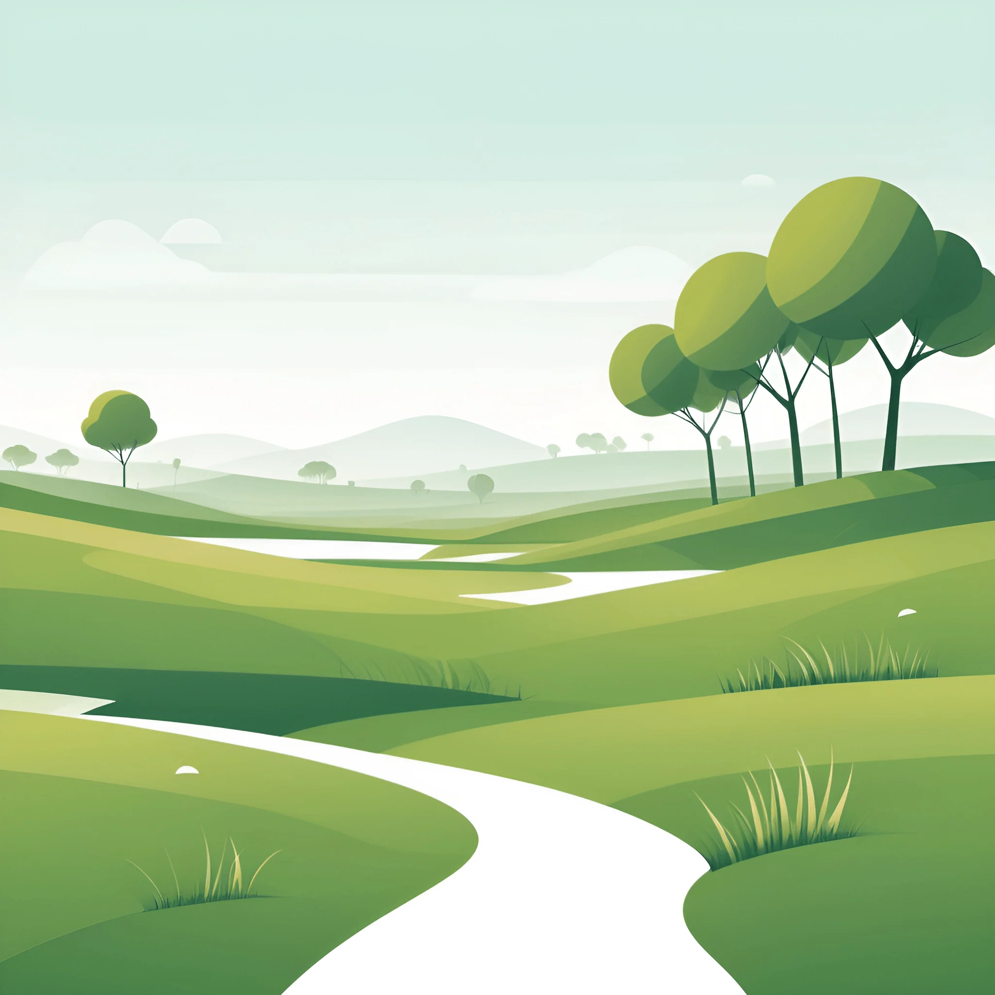 Serene Green Landscape with Curving Path - Free Download - AI Scribbles