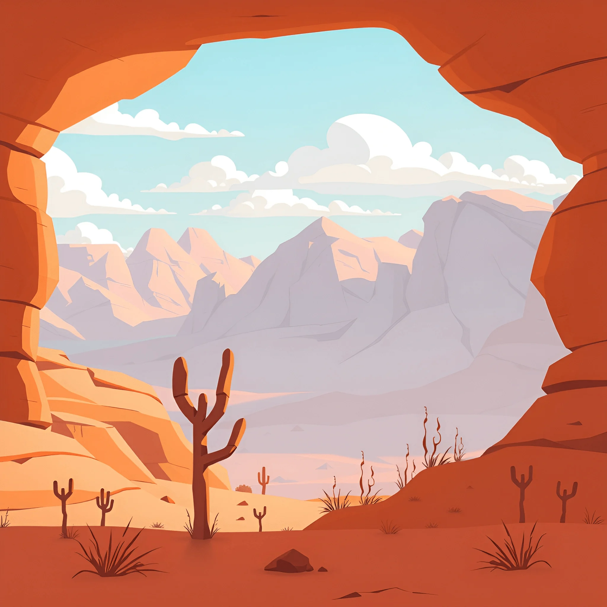 Desert Landscape Viewed From Rock Cave - Free Download - AI Scribbles