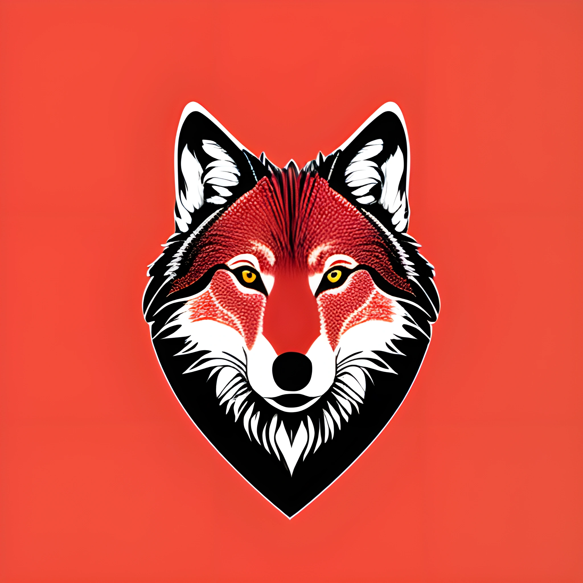 a red and black picture of a wolf on a red background