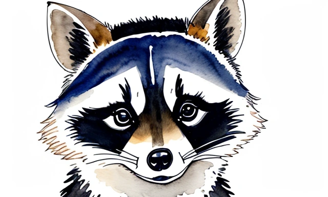 a close up of a raccoon with a blue and white face