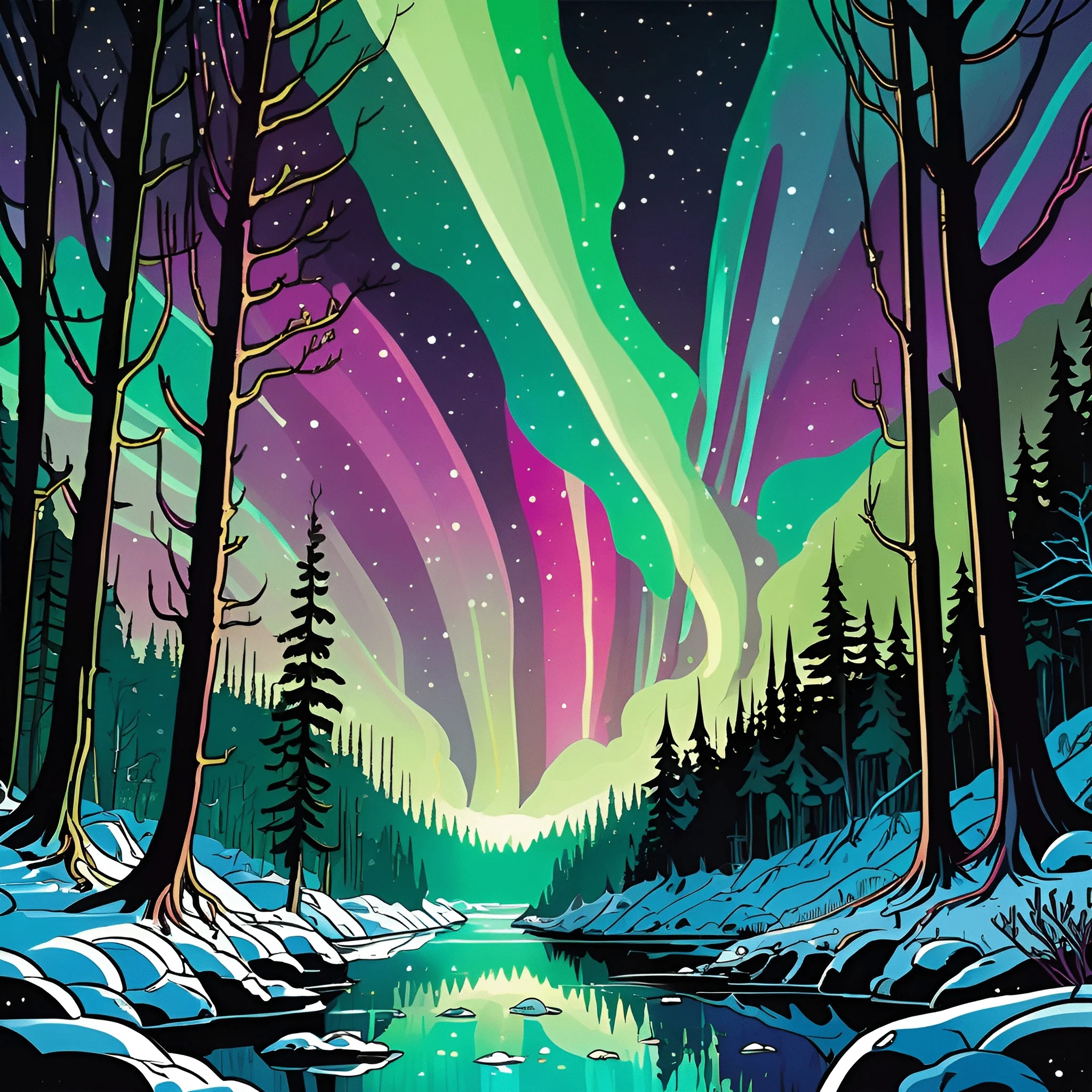 Aurora Borealis Over Serene Forest - Free Download - AI Scribbles