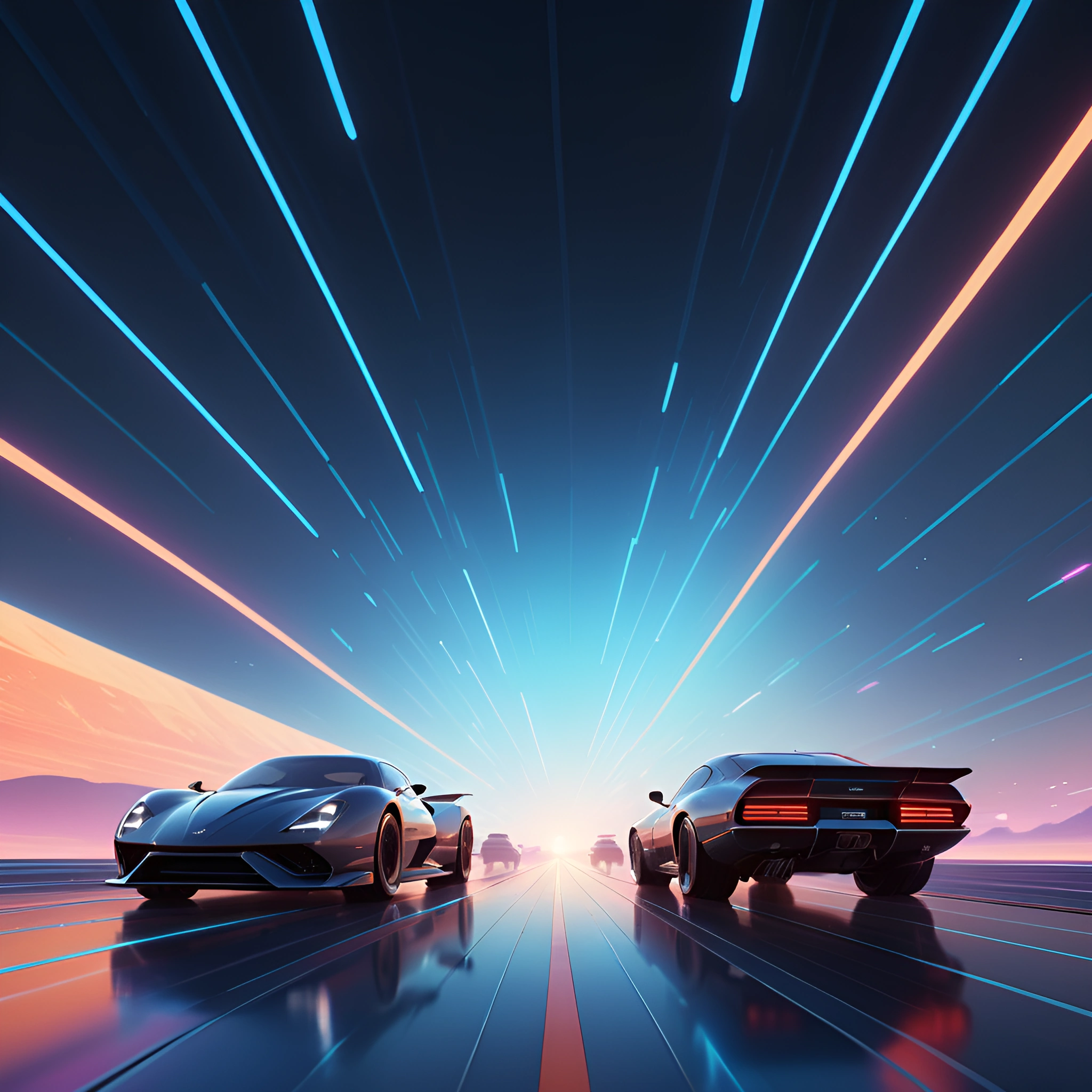 Futuristic Sports Cars Racing Through a Neon Landscape - Free Download ...