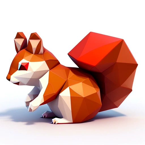 a low polygonal squirrel sitting on the ground