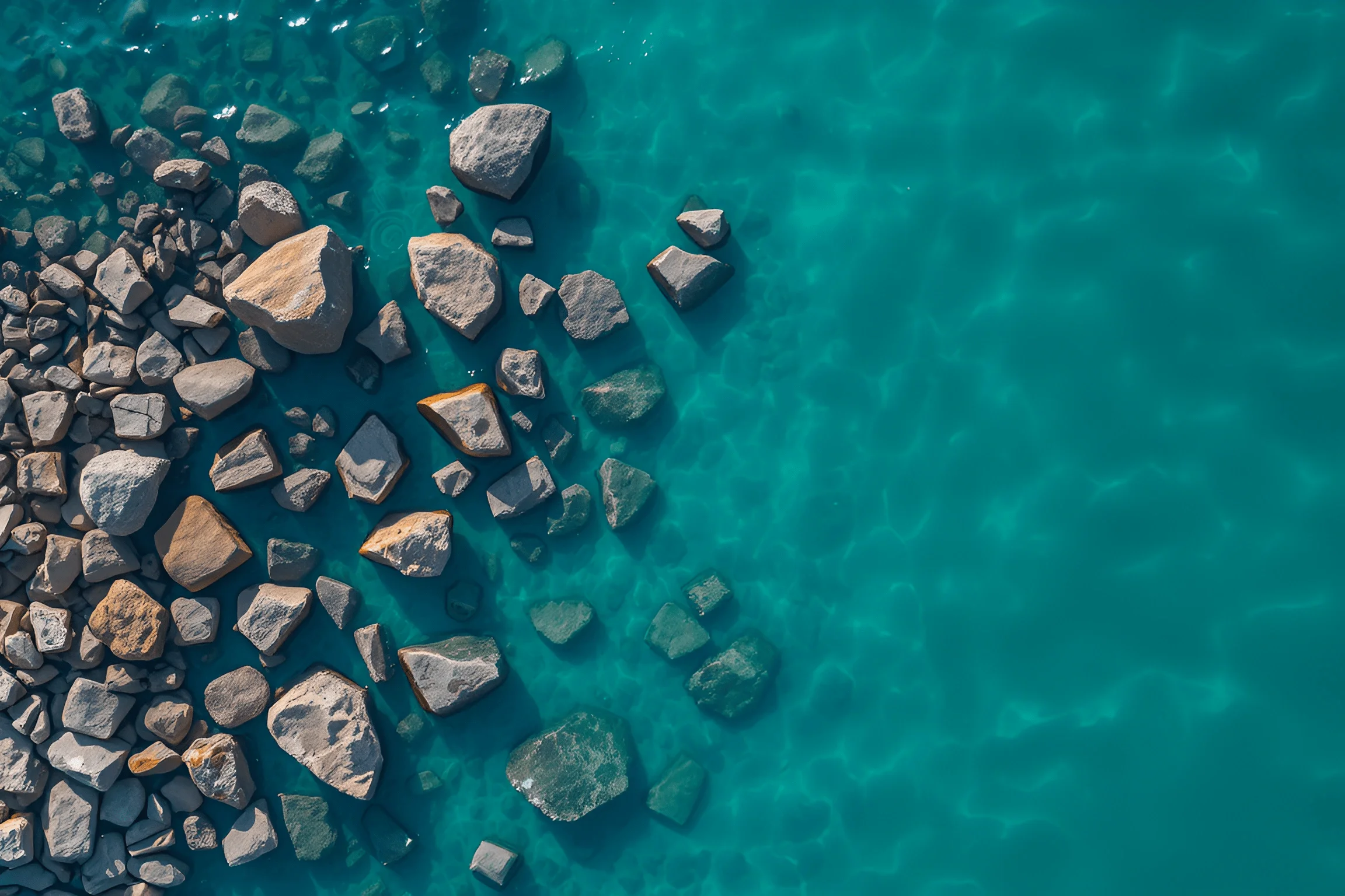 Aerial View of Rocky Shoreline in Clear Blue Water - Free Download - AI ...