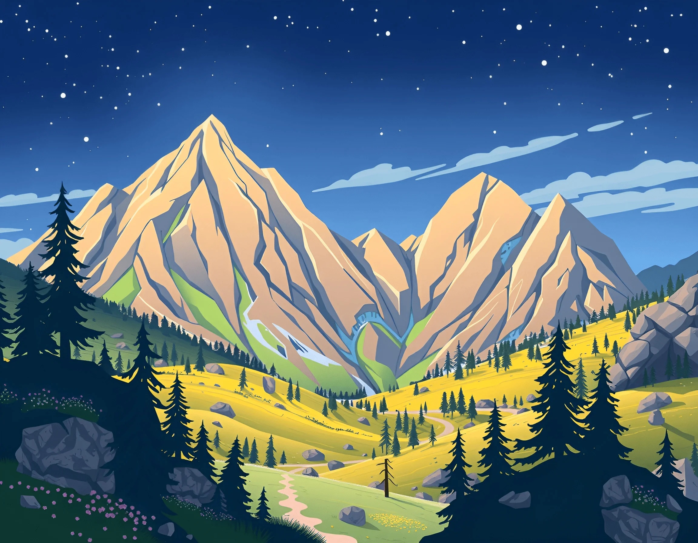 Mountain Landscape Under Starlit Sky - Free Download - AI Scribbles