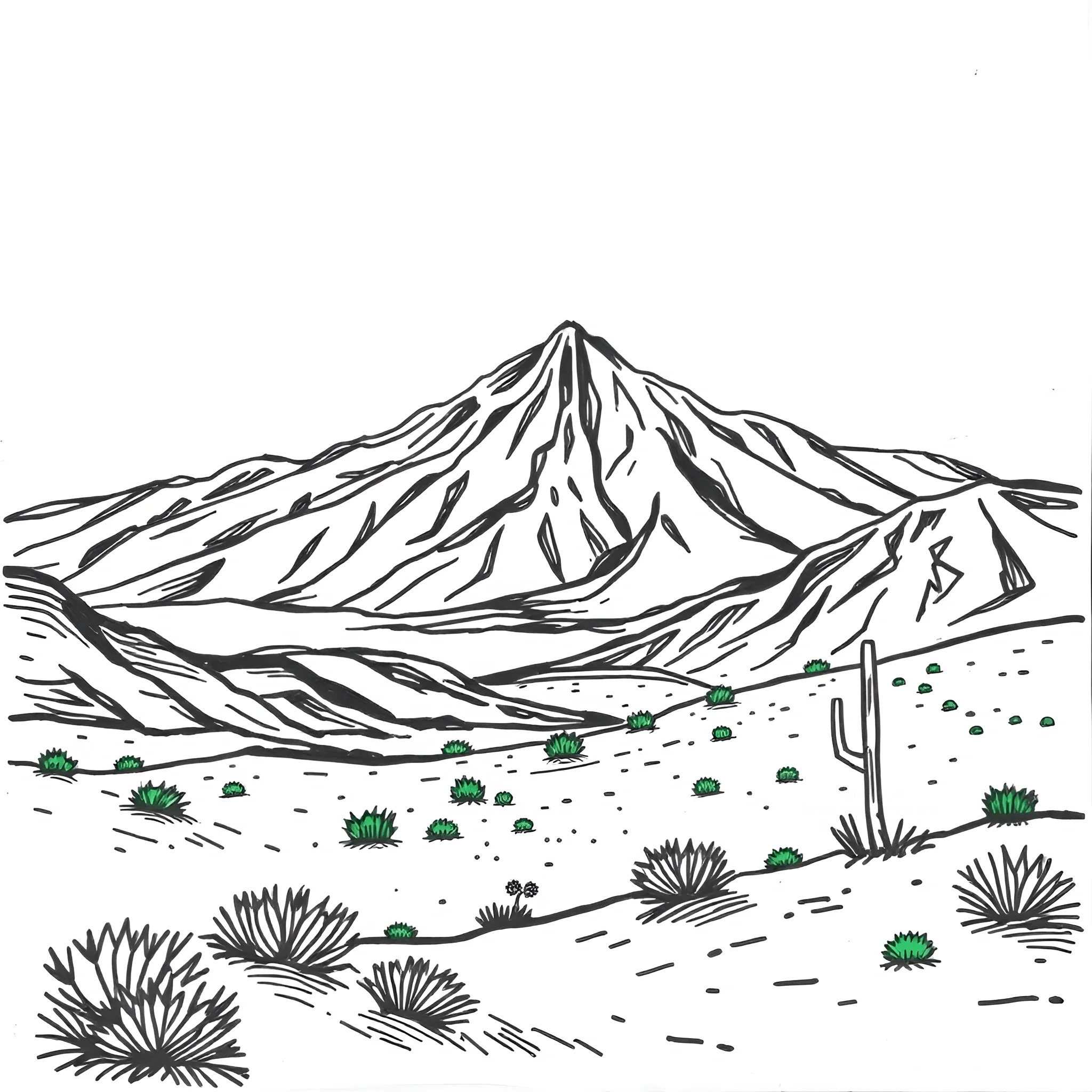 Black and White Desert Landscape Drawing with Cacti - Free Download ...