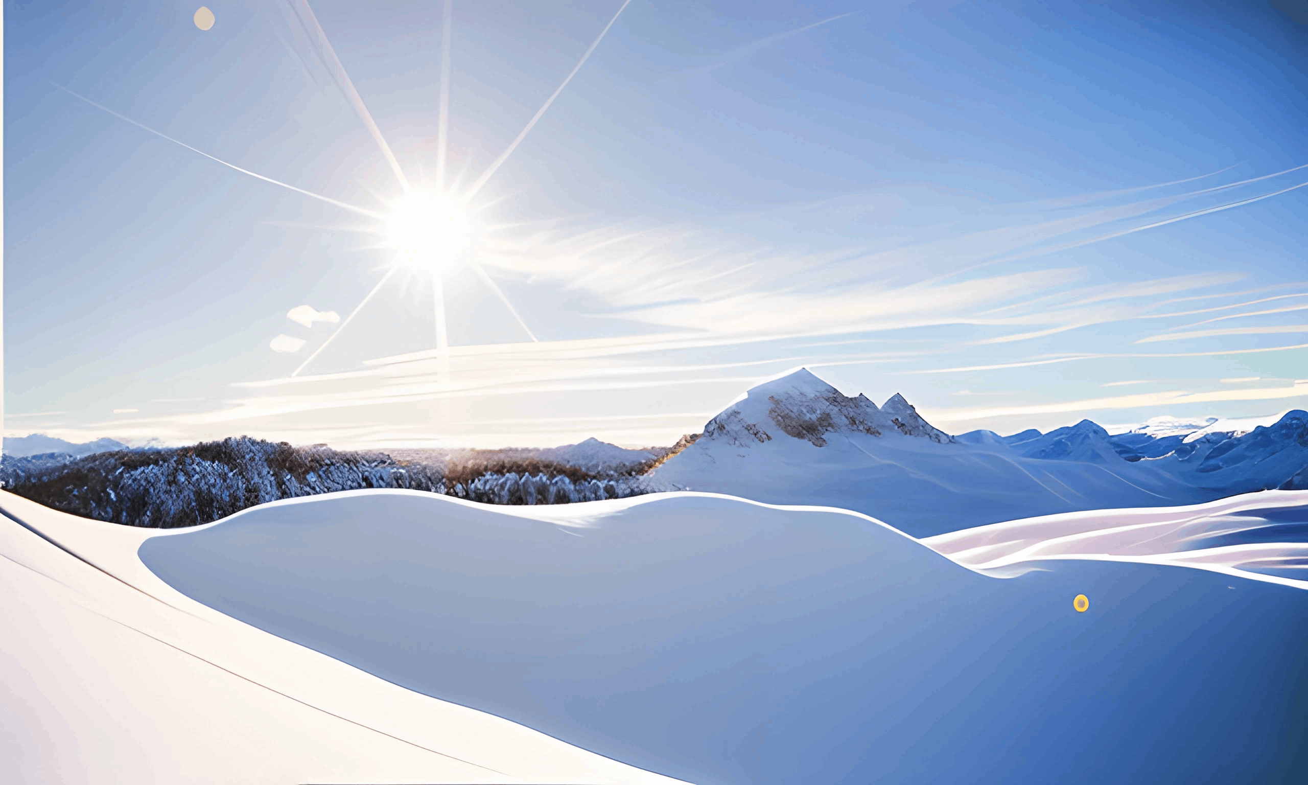 skiers are skiing down a snowy mountain with the sun shining