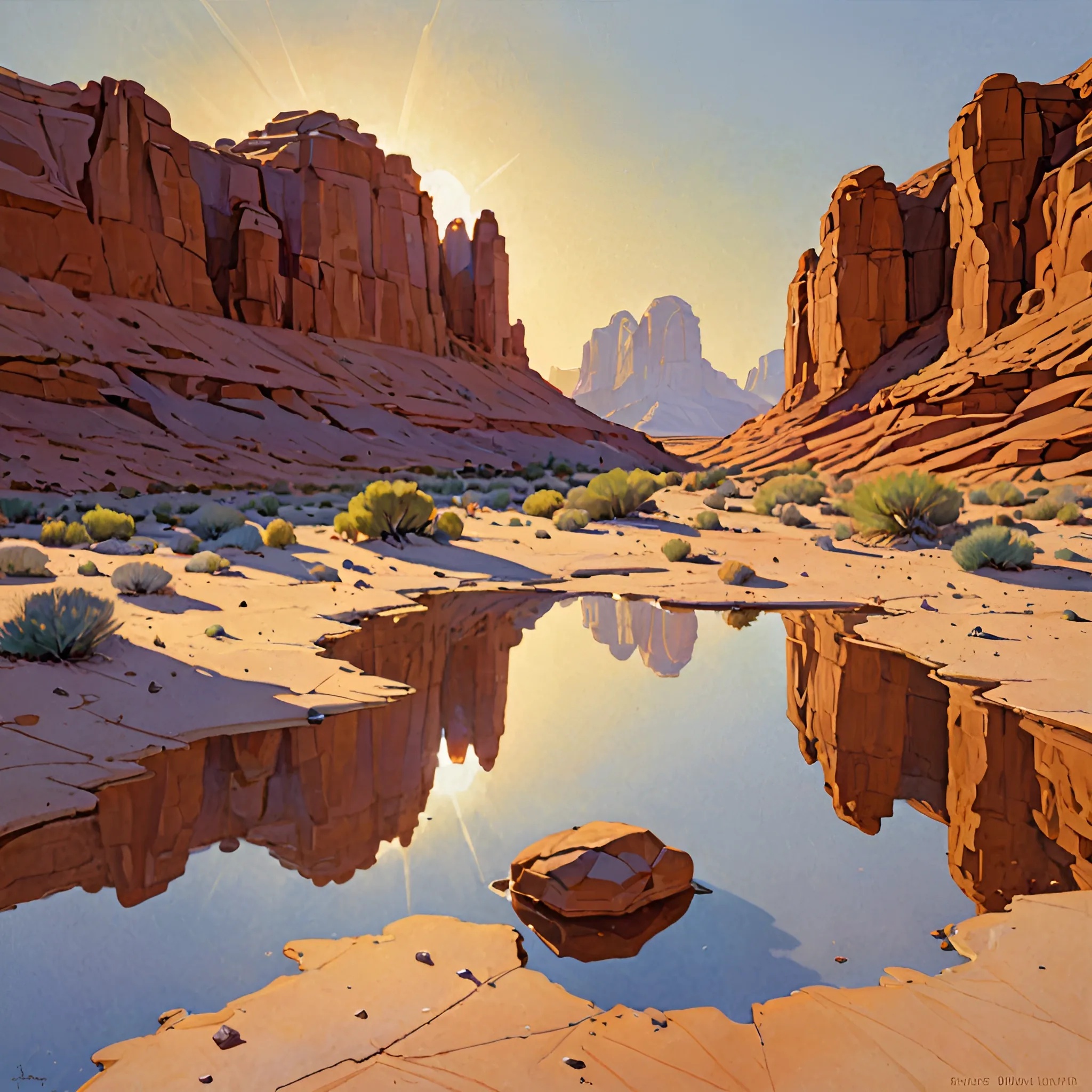 Desert Landscape with Reflective Water - Free Download - AI Scribbles