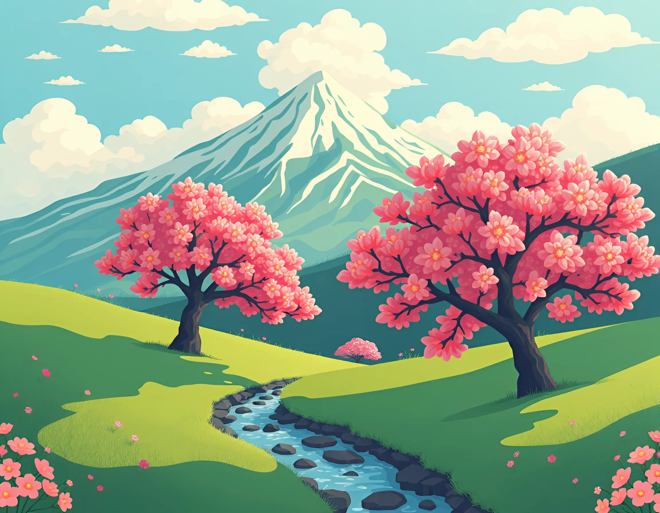 Vibrant Spring Landscape with Cherry Blossom Trees - Free Download - AI ...