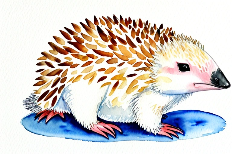painting of a hedgehog with a white body and brown feathers
