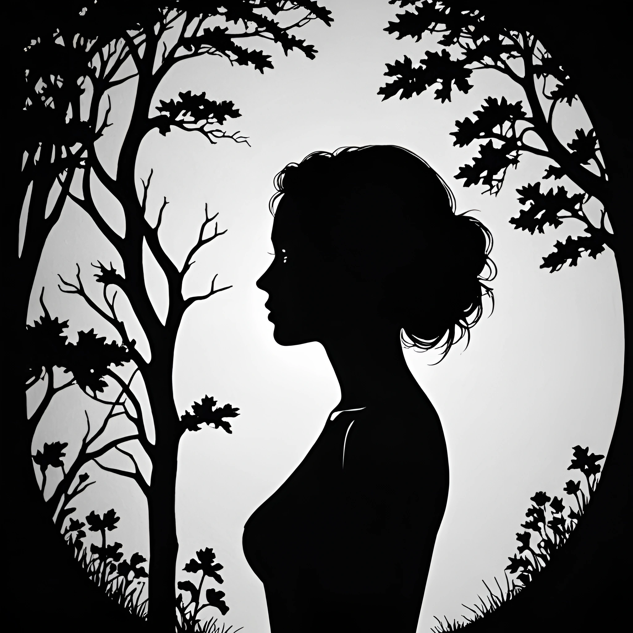 Silhouette of a Woman Among Trees - Free Download - AI Scribbles