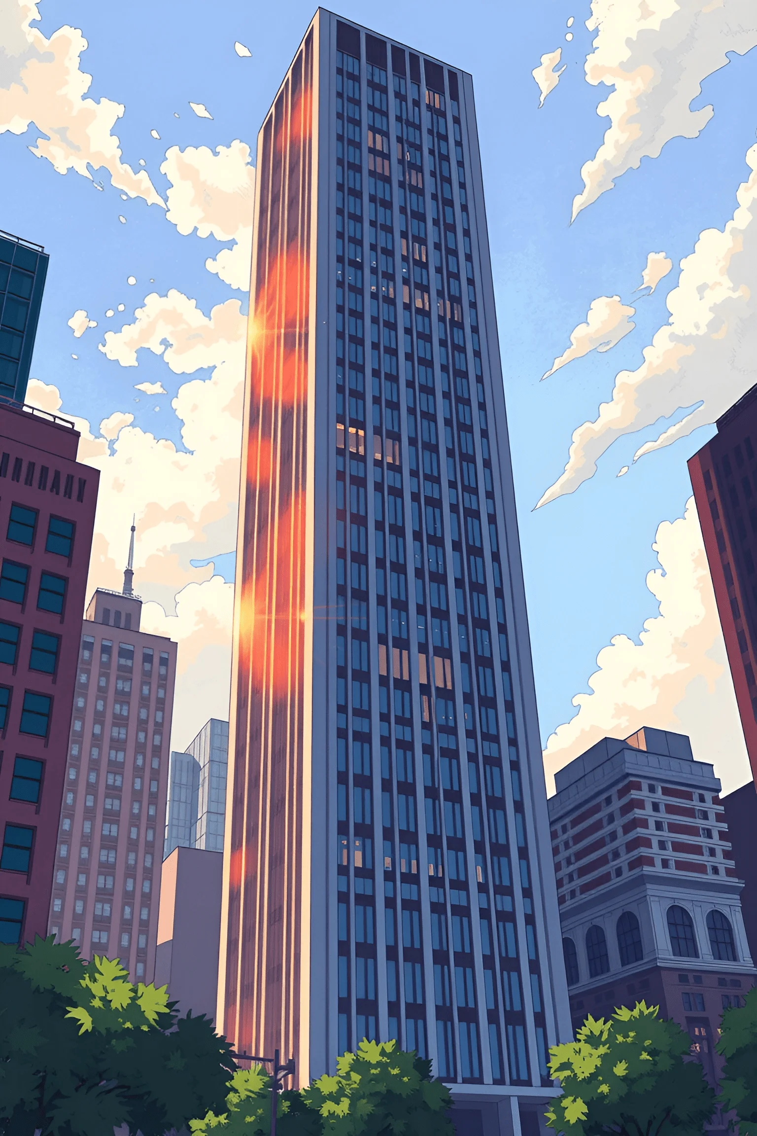 Tall Office Building at Sunset in Cityscape Illustration - Free ...