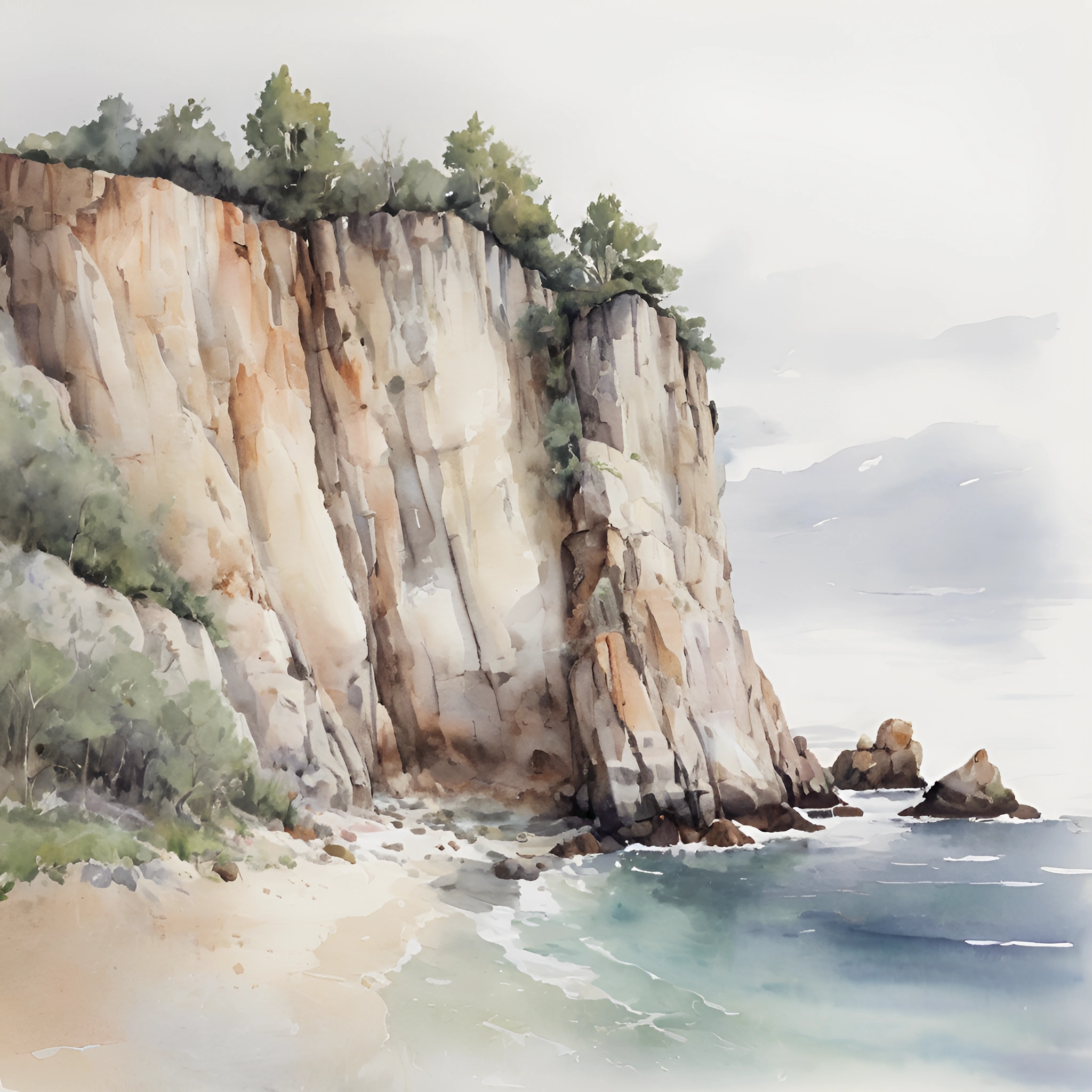 Serene Coastal Cliff Watercolor - Free Download - AI Scribbles