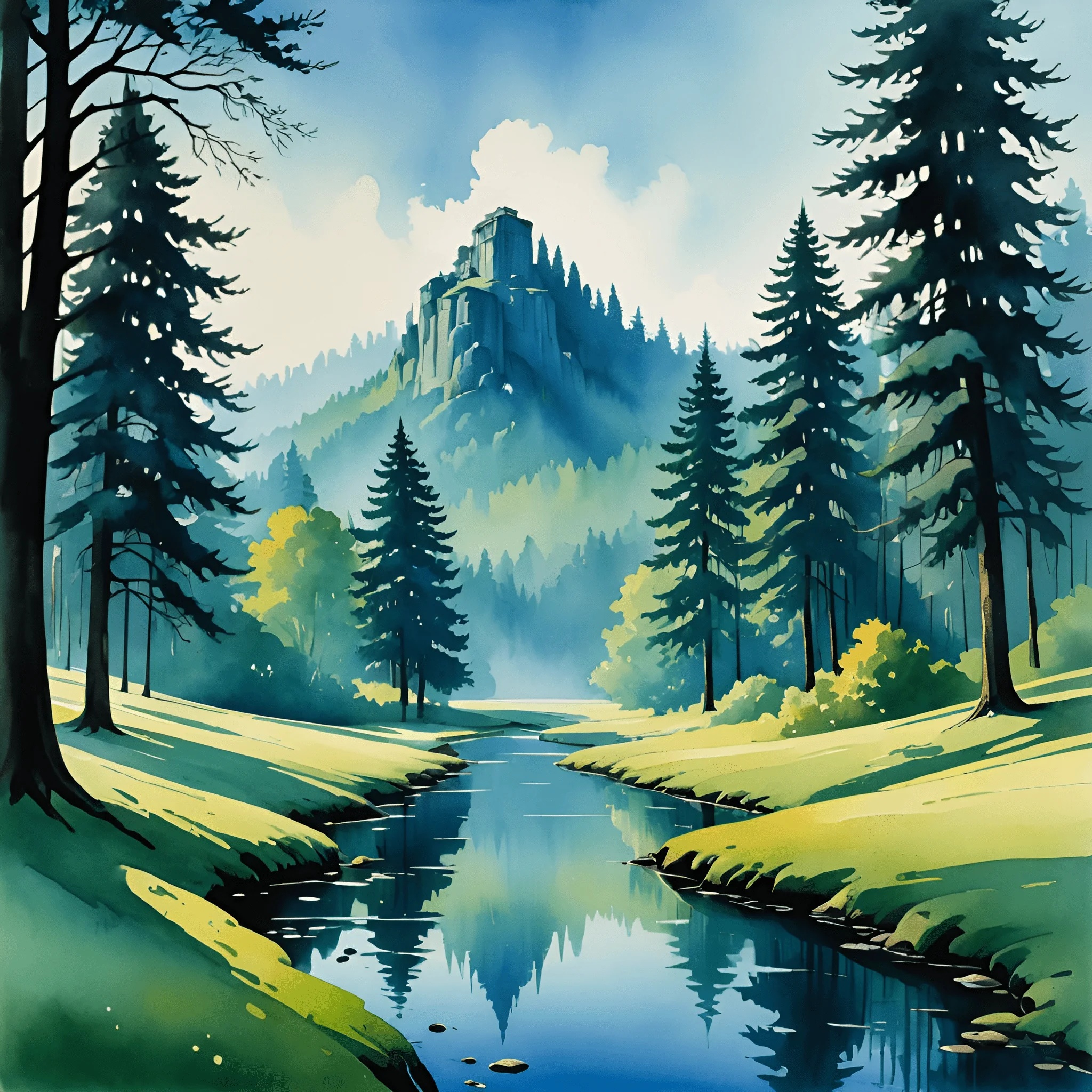 Serene Mountain Landscape with River - Free Download - AI Scribbles