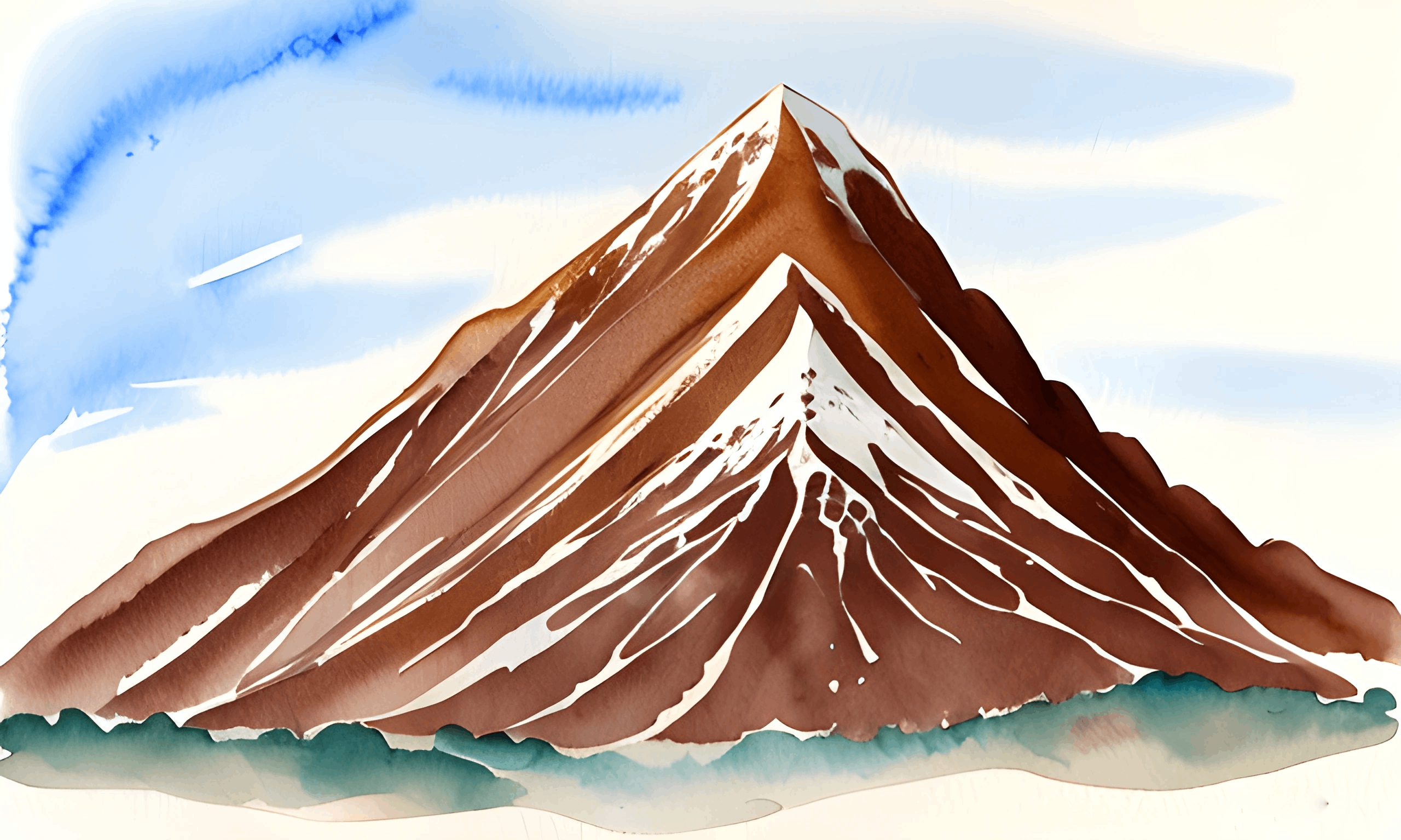 a drawing of a mountain with a sky background