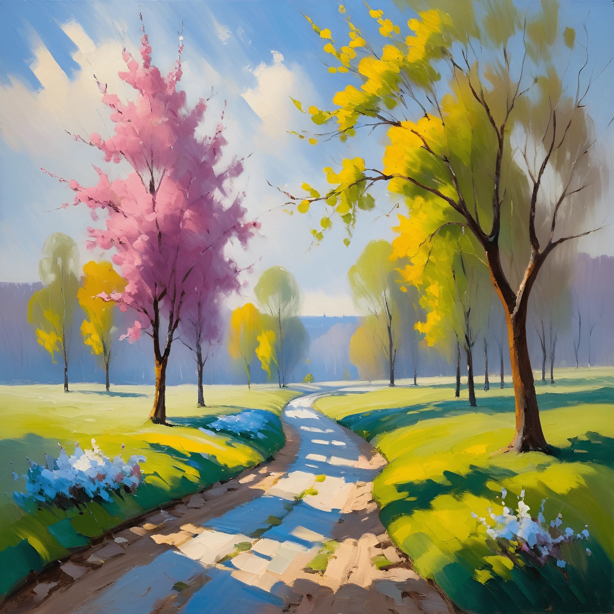 Spring Ladnscape Vibrant Spring Landscape with Blooming Trees - Free Download - AI Scribbles