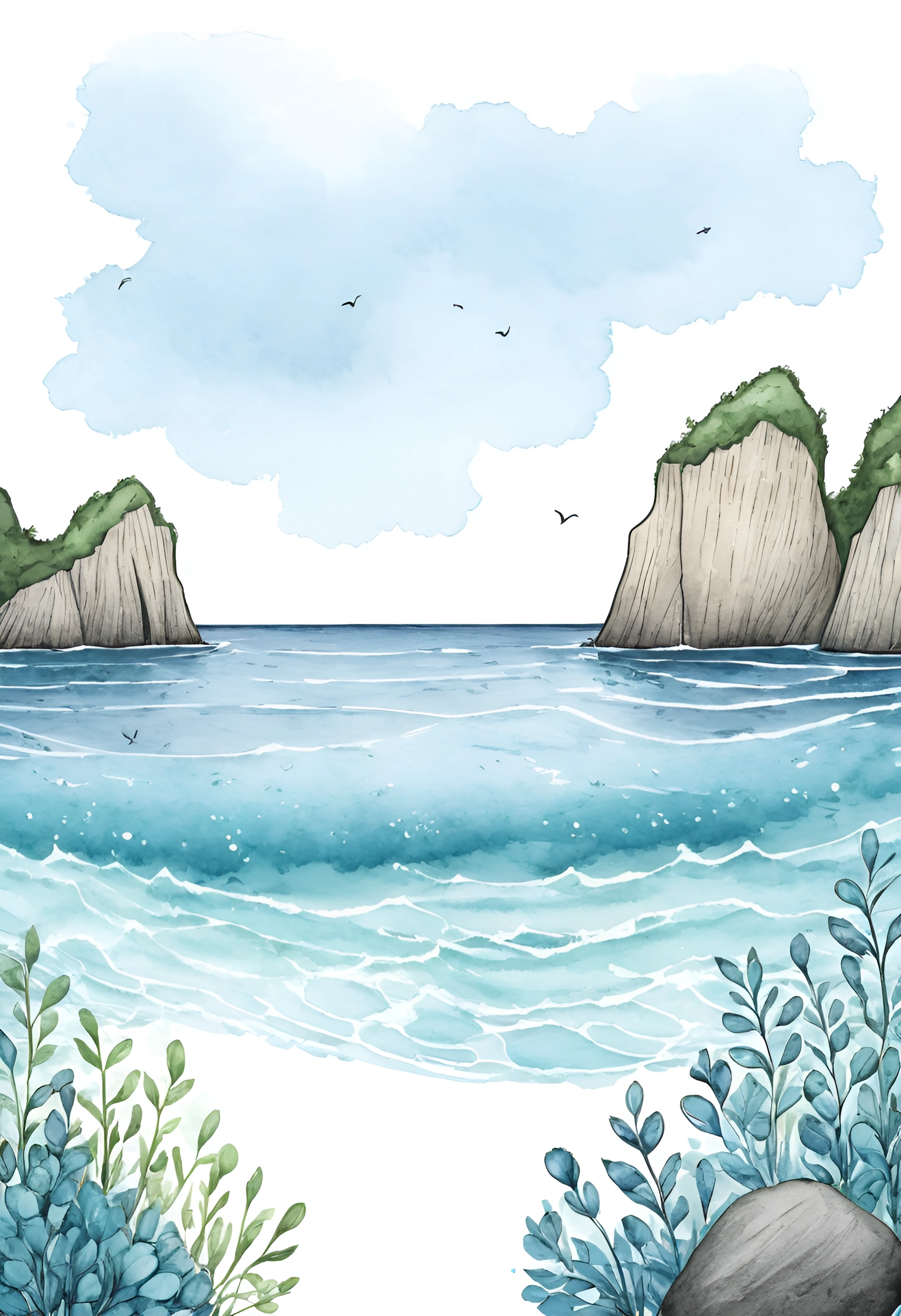 Serene Coastal Landscape with Lush Flora - Free Download - AI Scribbles