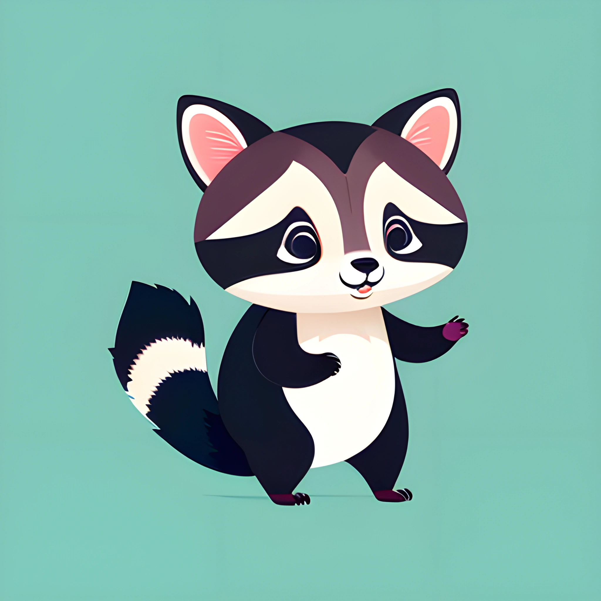 cartoon raccoon with a black and white face and a black tail