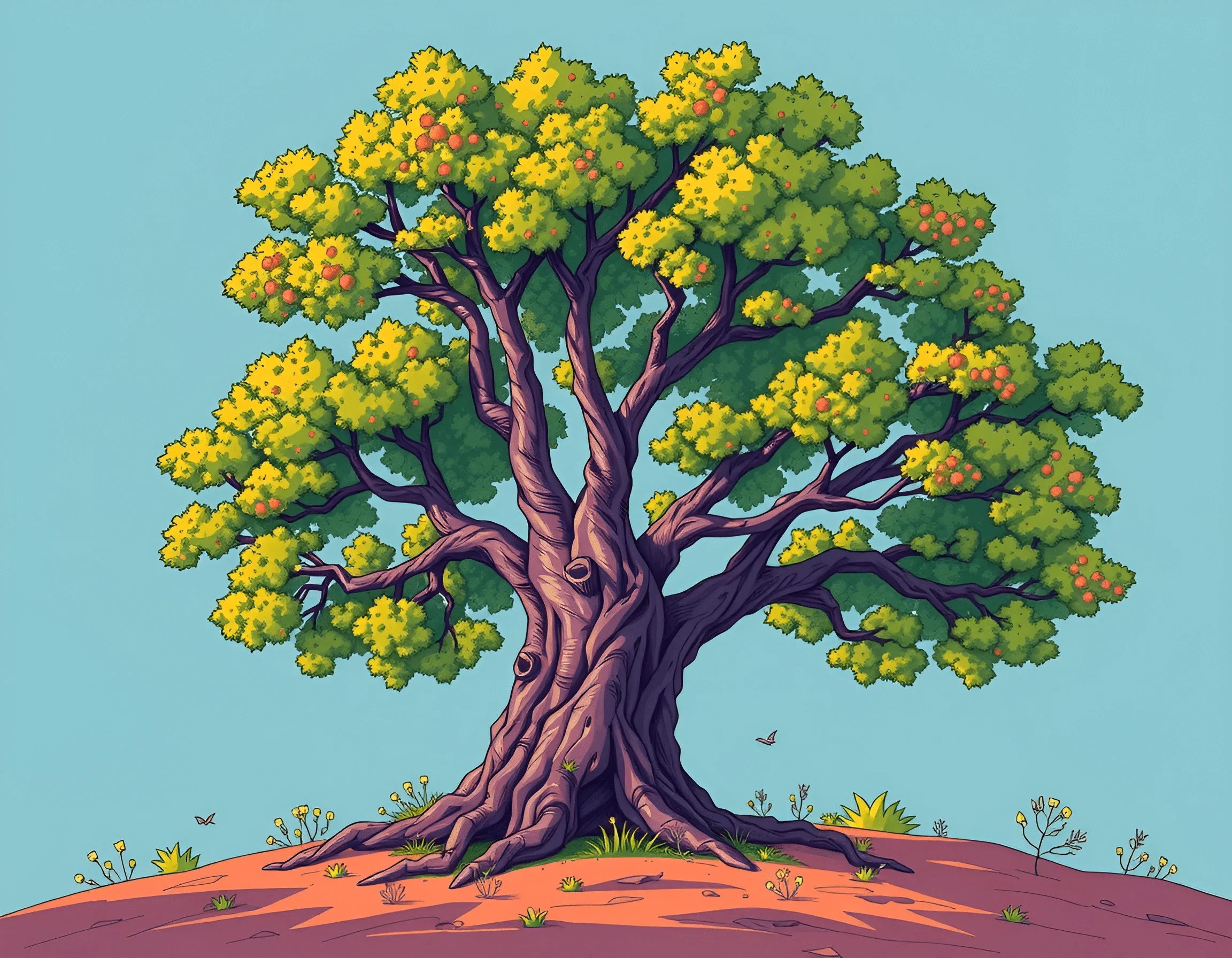 Cartoon Raisin Tree Colorful Cartoon Tree with Fruits - Free Download - AI Scribbles
