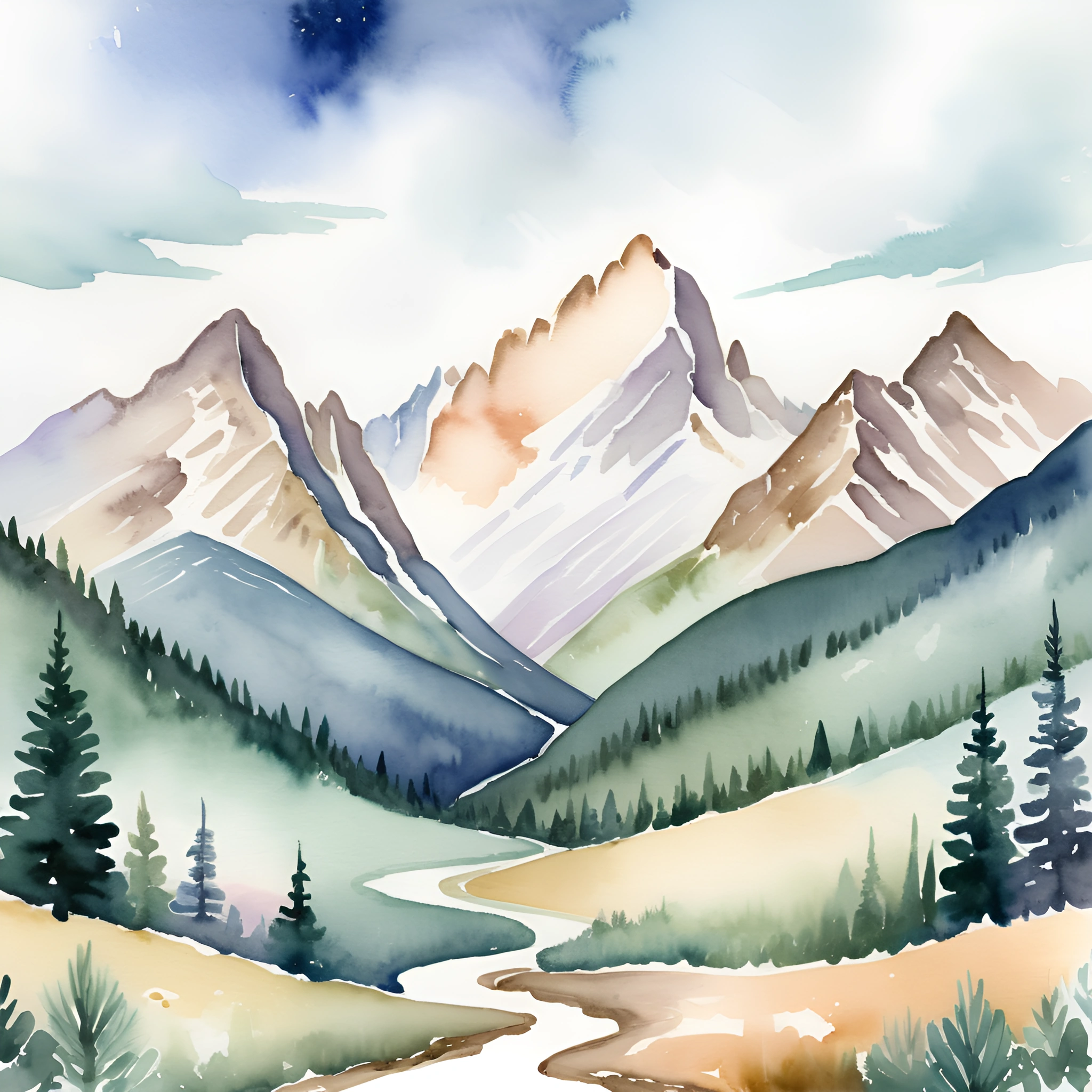 Mountain Landscape Watercolor Painting - Free Download - AI Scribbles