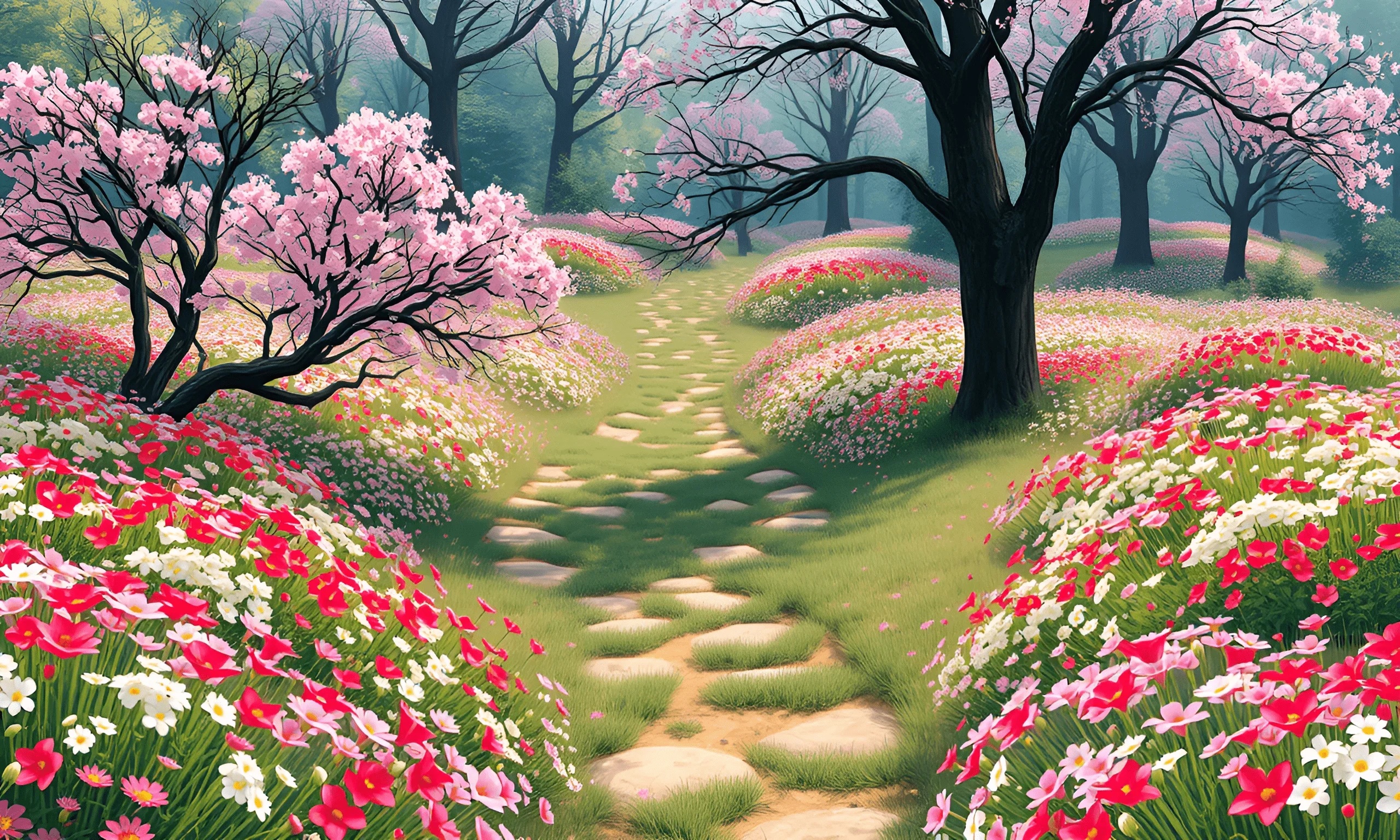 Pathway Through Blossoming Flower Garden - Free Download - AI Scribbles