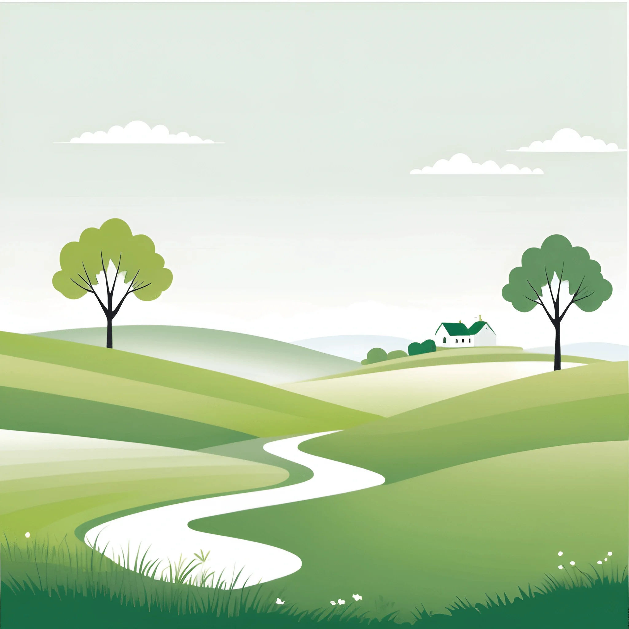 Serene Green Landscape with Hills and Trees - Free Download - AI Scribbles