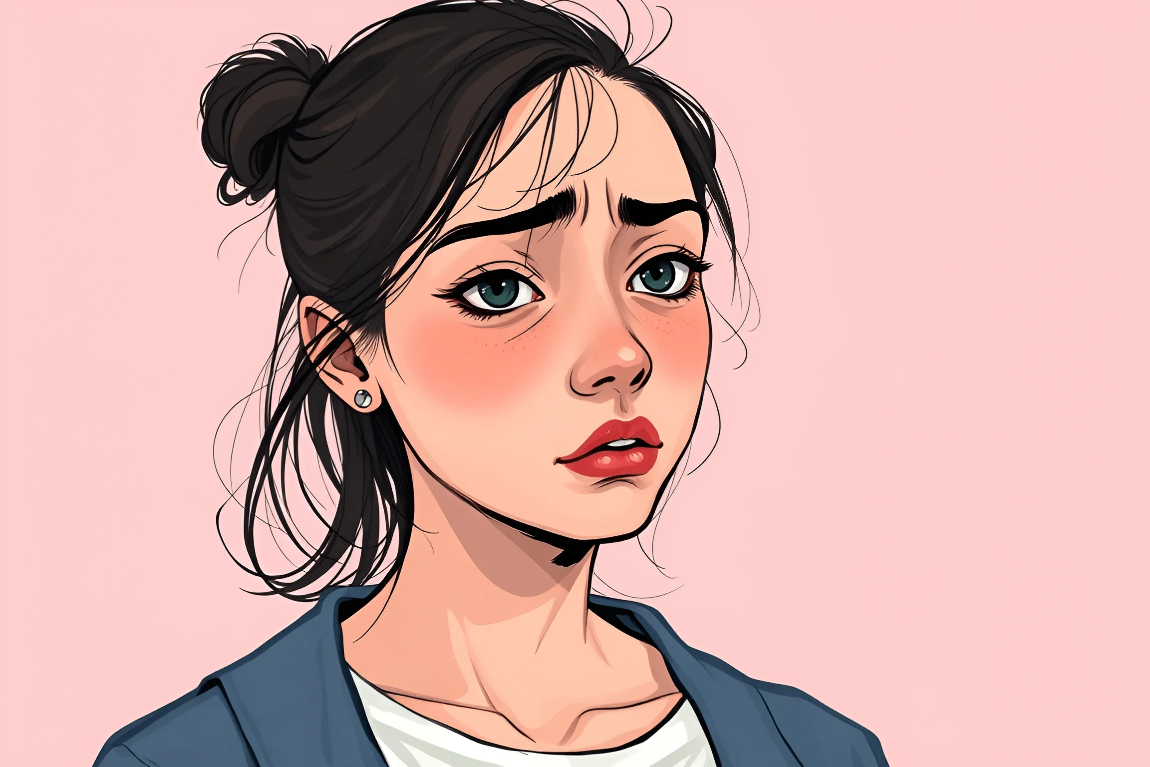 Sad Young Woman Portrait Illustration - Free Download - AI Scribbles